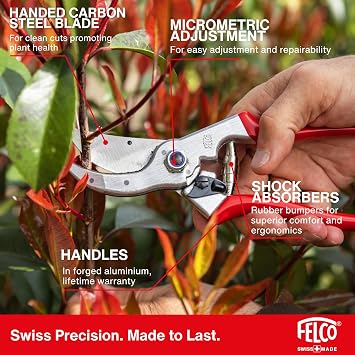 Felco F4 Pruning Shears 9.25 Swiss-Made Garden Clippers for Pruning | Hand Pruners for Gardening | Garden Tool Cutter with Precision Bypass Blade, Aluminum Body, Replaceable Parts, Nut/Bolt Model