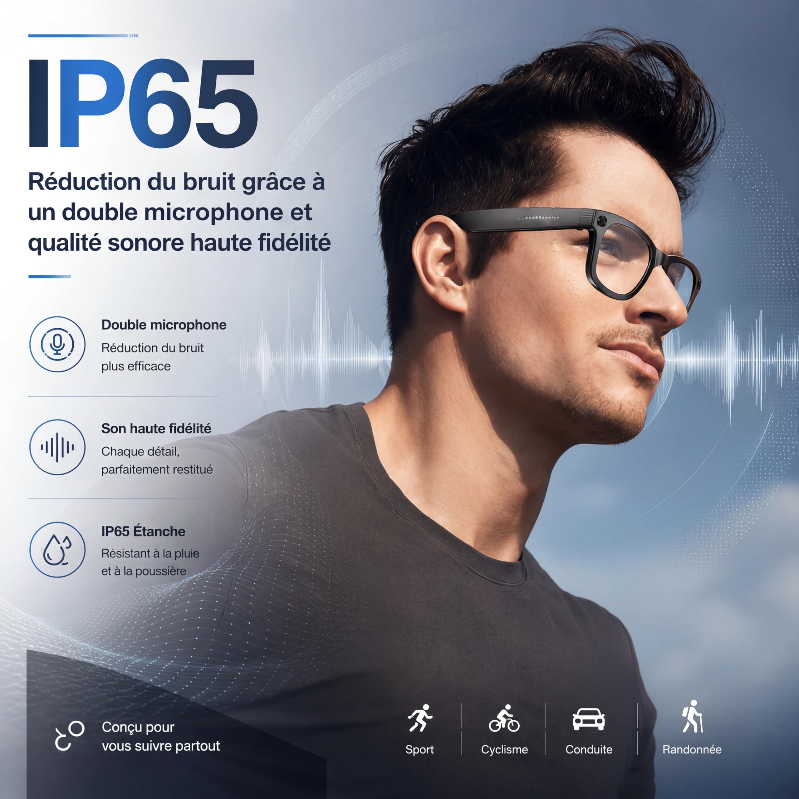 Korons Lunette Connectée Lunettes Connectées avec Assistant Vocal IA Reconnaissance Intelligente Caméra HD Bluetooth Smart Glasses Idéales pour Travail et Voyage (Photochromique)