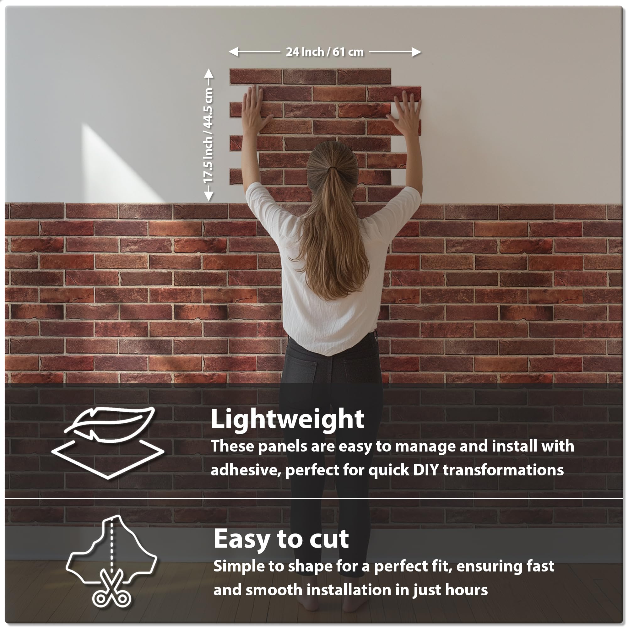 CONCORD WALLCOVERINGS ™ 3D Wall Panel Faux Red Brick Pattern, Colors Brown  Grey, Raised Texture, Waterproof and Fire-Resistant PVC, Size 23.75 Inches  ...