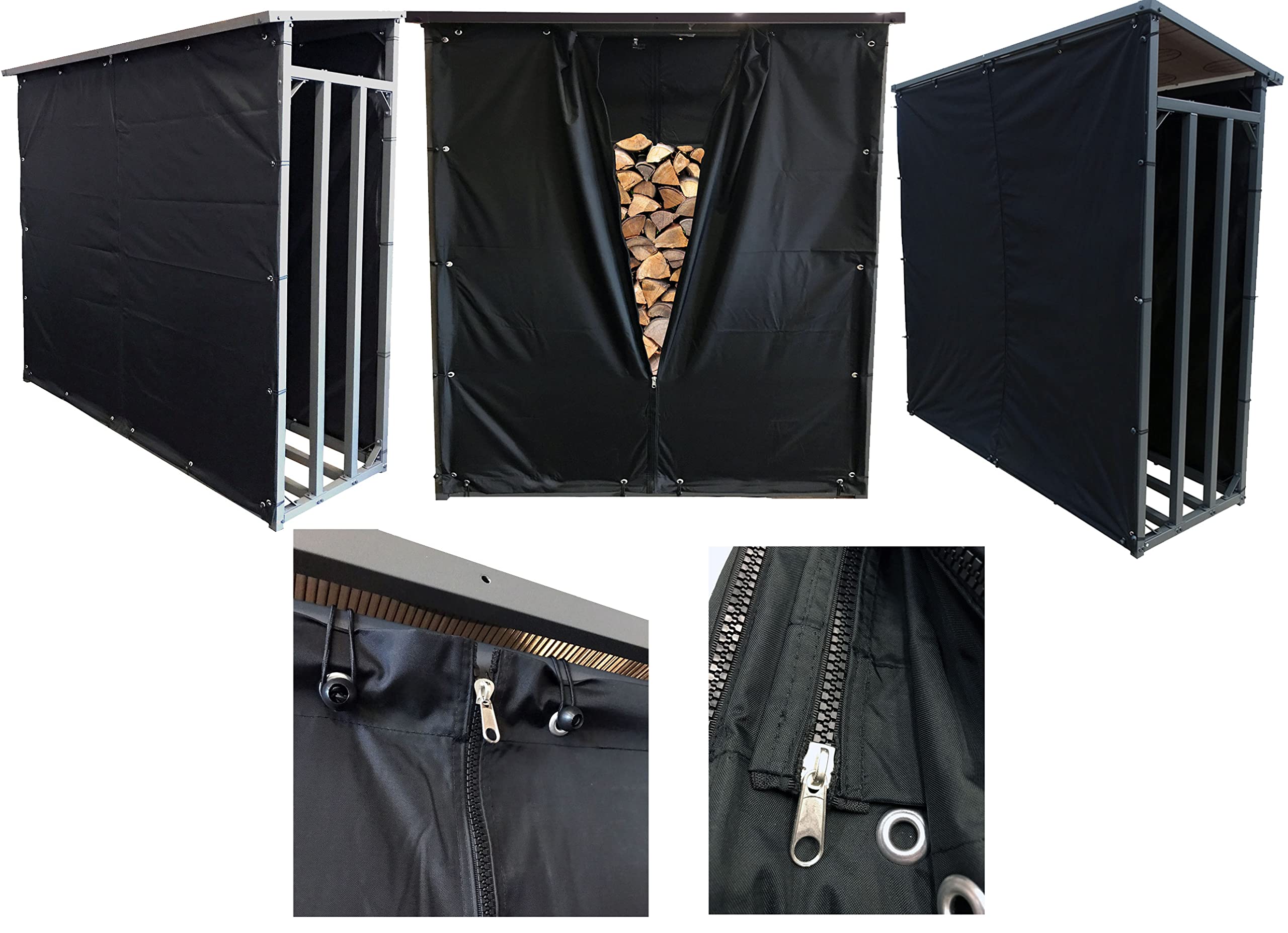 QUICK STAR 2 pièces Étagère en métal pour Bois de cheminée Anthracite 130 x 70 x 185 cm Distance Entre Les Bois 3,2 m³ avec protection contre les intempéries Noir