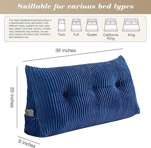 Vista 42 de Almohada de lectura con cabecera triangular grande con funda extraíble (marrón, individual: 39 x 8 x 20 pulgadas) Marrón,Gris,Negro,Azul,Rosa,Blanco