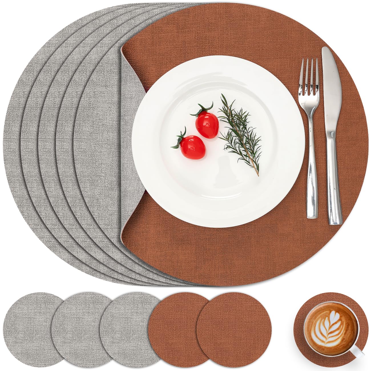 Myir JUN Round Placemats and Coasters Set of 6 Dual Sided Leather Place Mat โ image 1