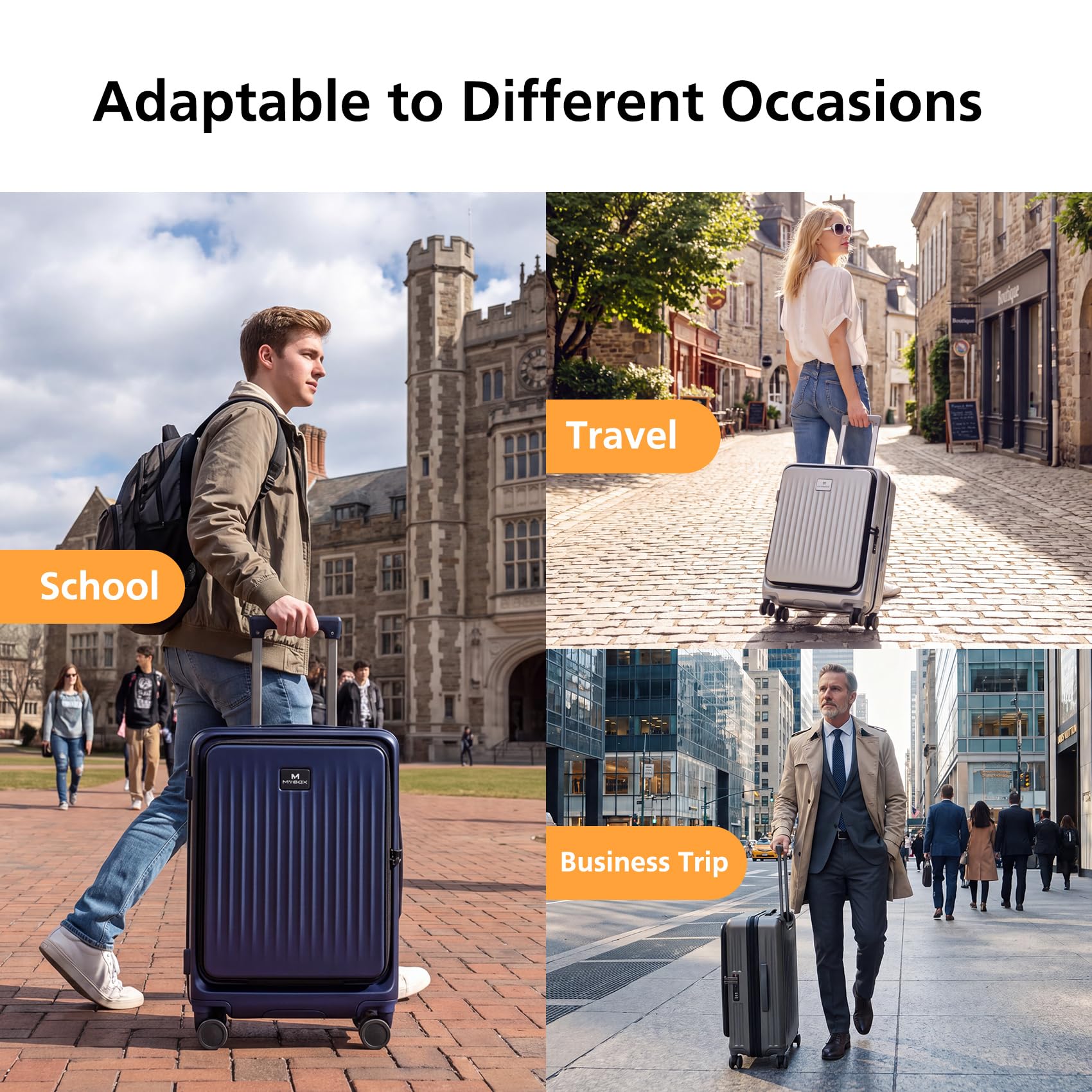 MYBOX Juego de equipaje de 2 piezas con equipaje de mano de 20 pulgadas y funda de viaje de 12 pulgadas, maleta de bolsillo frontal con ruedas giratorias, puerto USB y portavasos, equipaje rígido