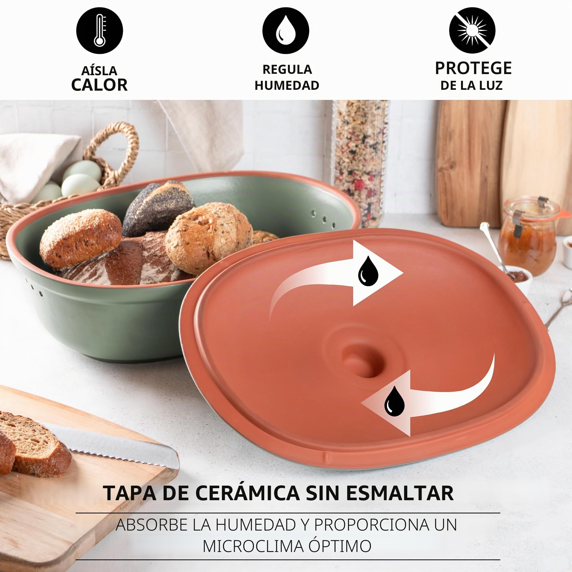 Römertopf Panera ovalada de cerámica 6,5 L, verde, 39,5 cm de largo