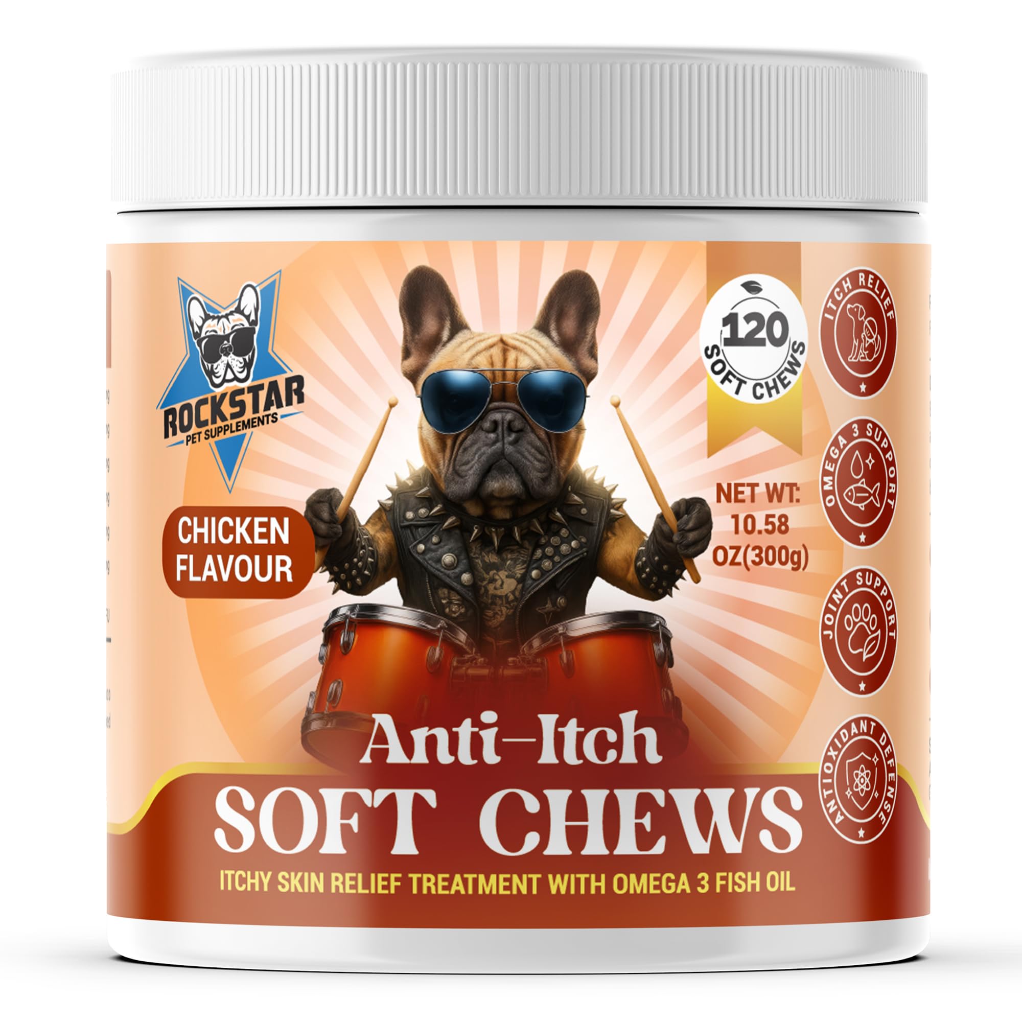 Rockstar Pet Supplements Anti-Itch Soft Chews For Dogs, Chicken