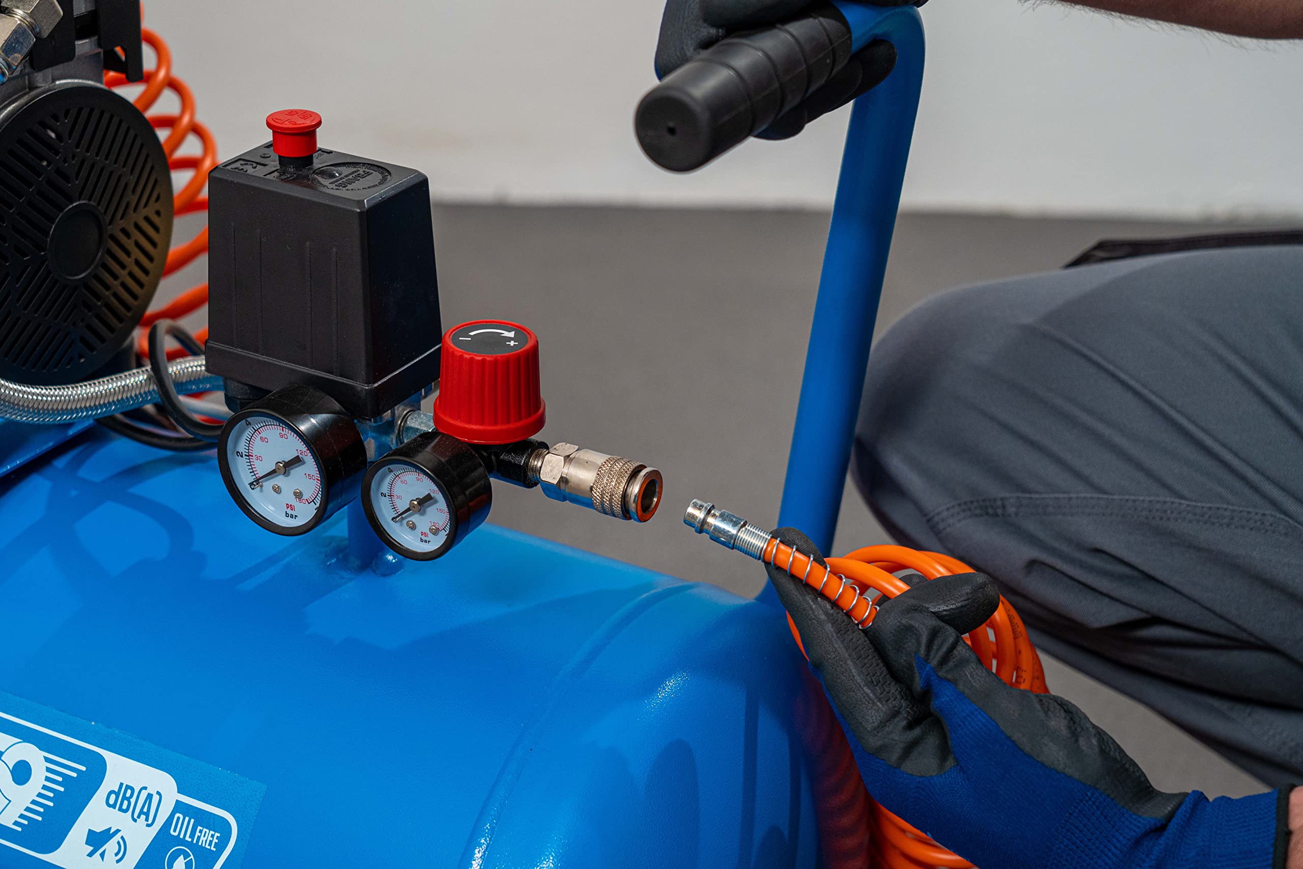 Compresor de aire silencioso ABAC EASE-AIR 50, compresor de aire sin aceite, presión máxima 8 bar, potencia 1 hp, Depósito 50 litros, Nivel sonoro 59 dB