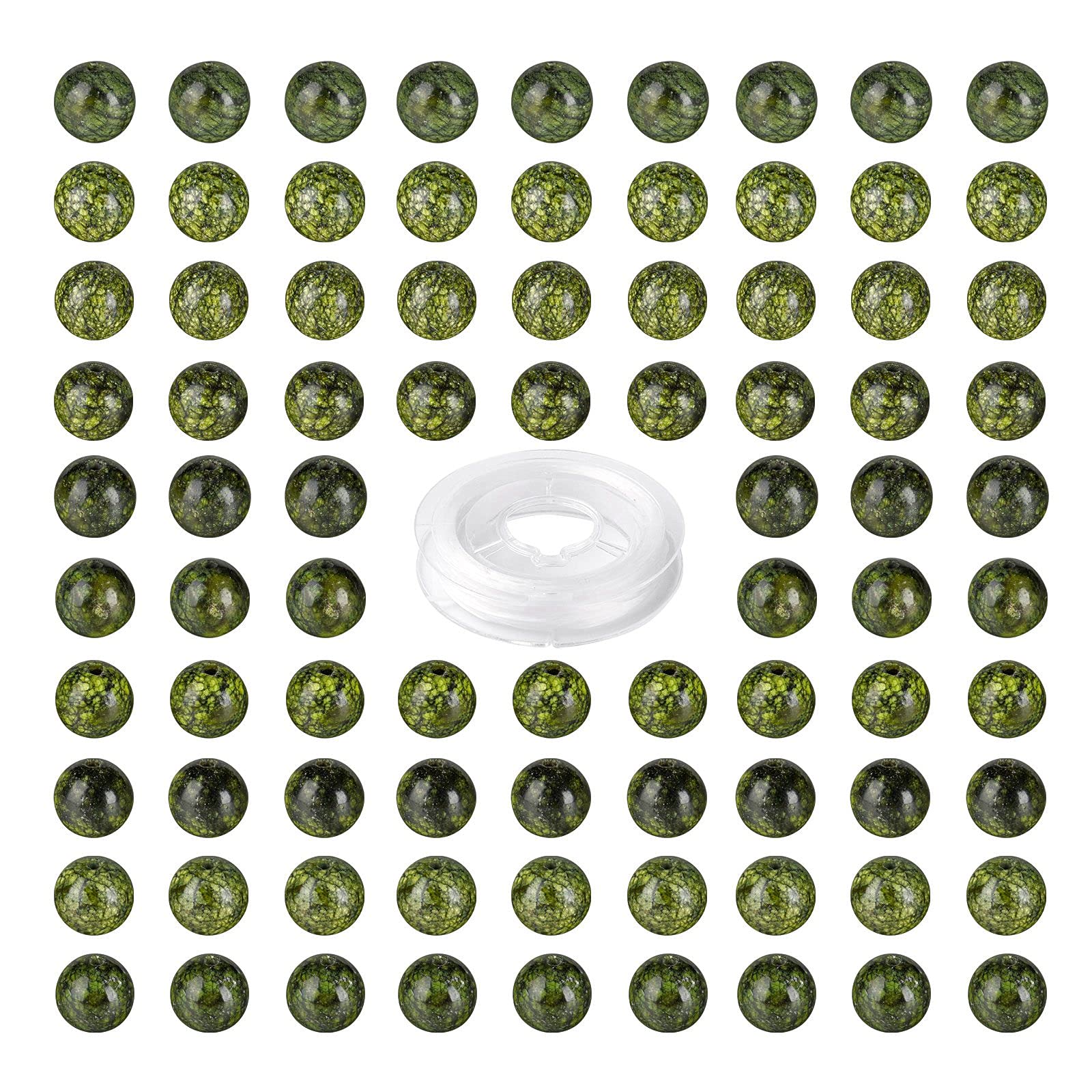 BEEFLYINGBEEFLYING 100 Pcs 8mm Natural Serpentine Round Beads Loose Gemstone Beads Smooth Stone Beads for DIY Jewelry Bracelet Earrings Making