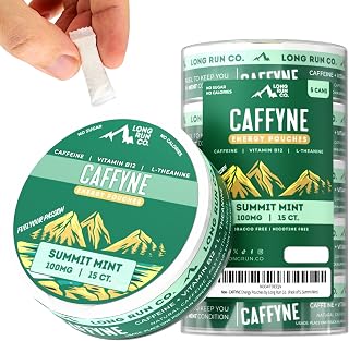 CAFFYNE Energy Pouches by Long Run Co. — All Natural Caffeine + B Vitamins + L-Theanine | Sugar-Free & 0 Calories | 100mg of Caffeine in Each Pouch — 15 Pouches Per Tin (Pack of 1, Cool Mint)