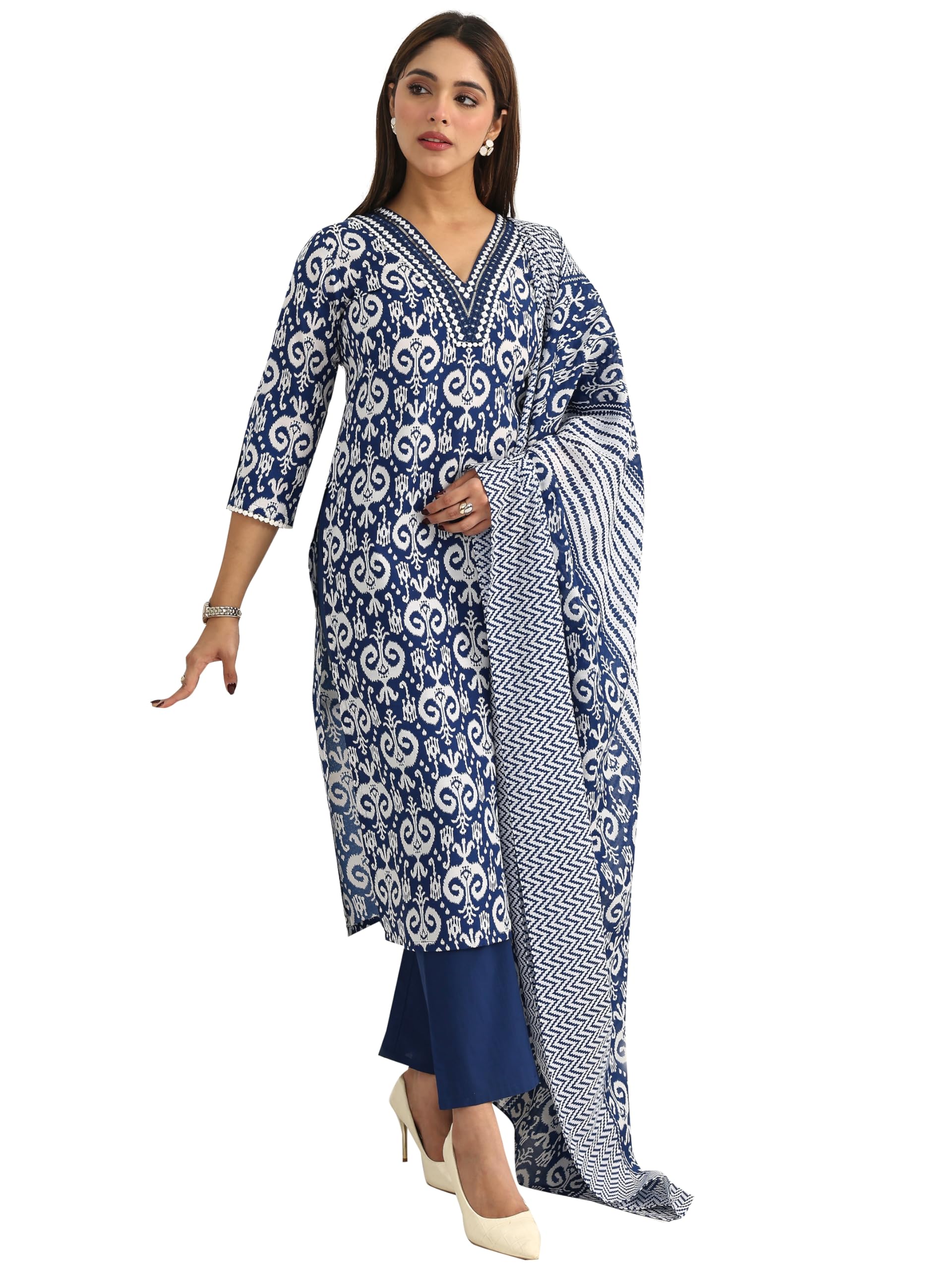 Printed Cotton Straight Kurta With Trousers and Dupatta | daily wear suit-image-31