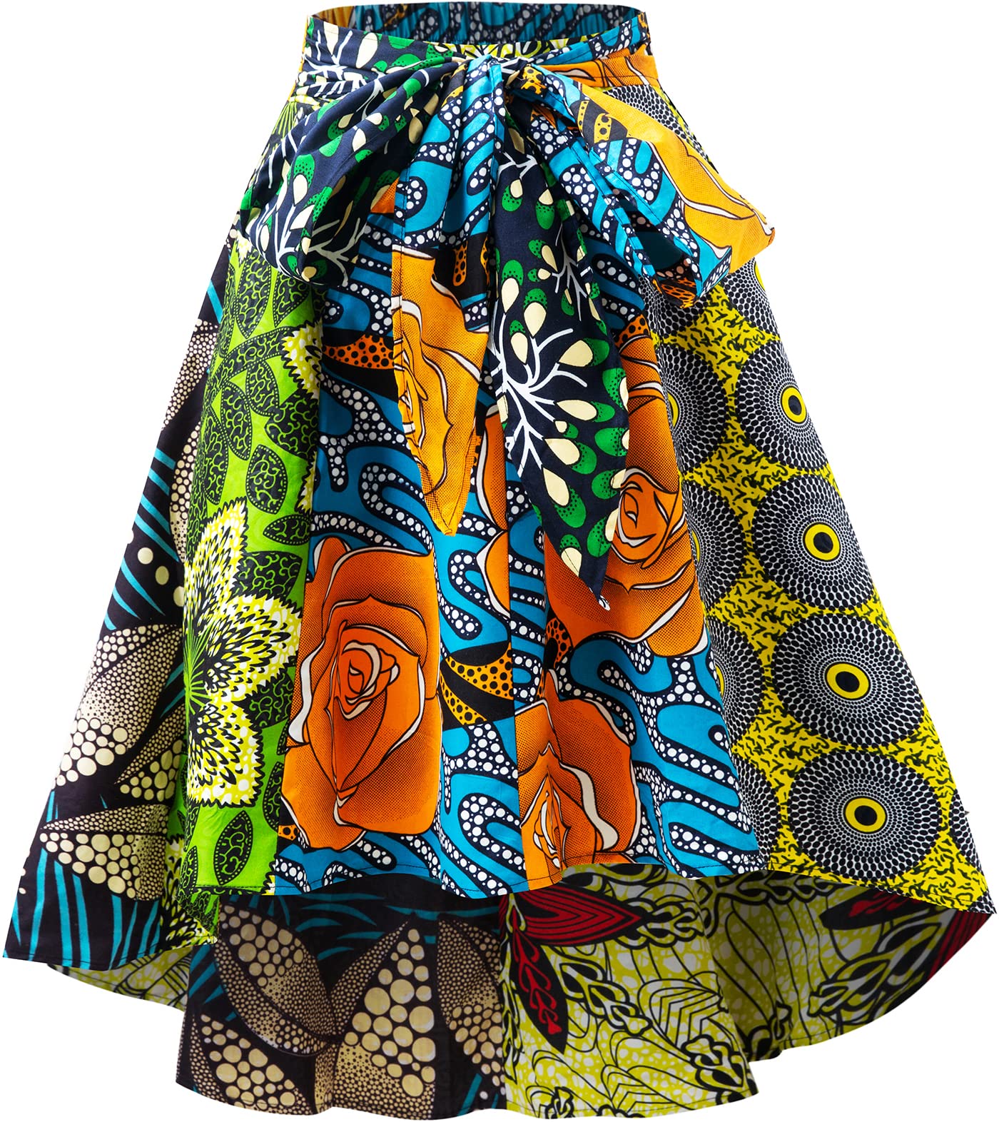HongyuAmyWomen's African Print Wax Skirts Ankara Fashion Belt Elastic Waist Skirt