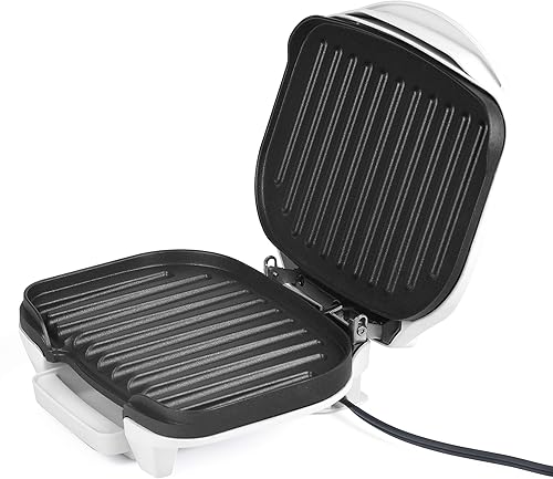 Miniatura 3 de Courant Parrilla eléctrica clásica de 2 porciones para interiores y prensa Panini, parrilla de contacto, color blanco