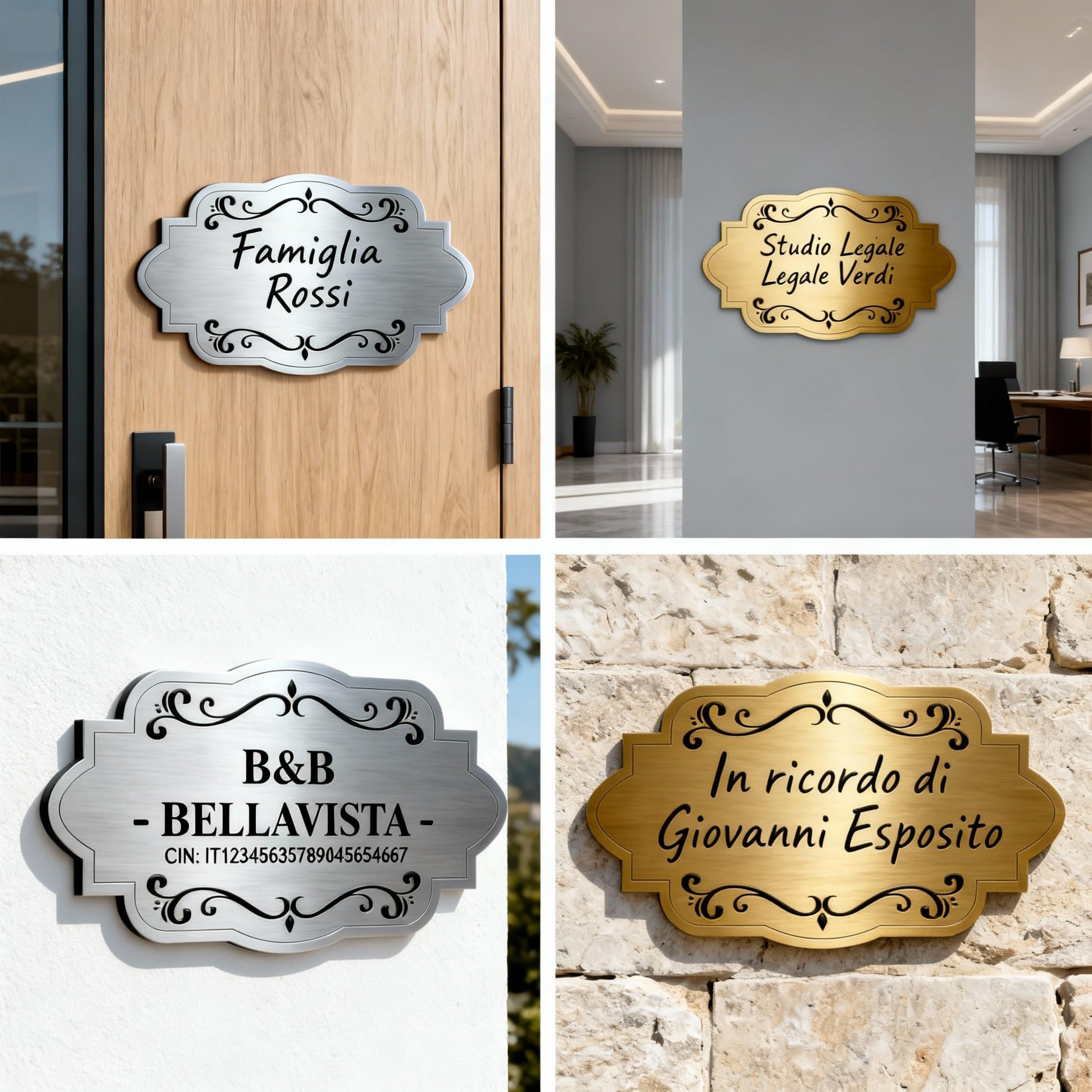 Targa Porta Ingresso Personalizzata Adesiva -Targhetta Personalizzata per Casa Vacanze, Numero Civico Esterno, Casella Postale Esterno, Citofono, Cassetta Posta, Cancello (Targa Classica)–Lo Realizzo®