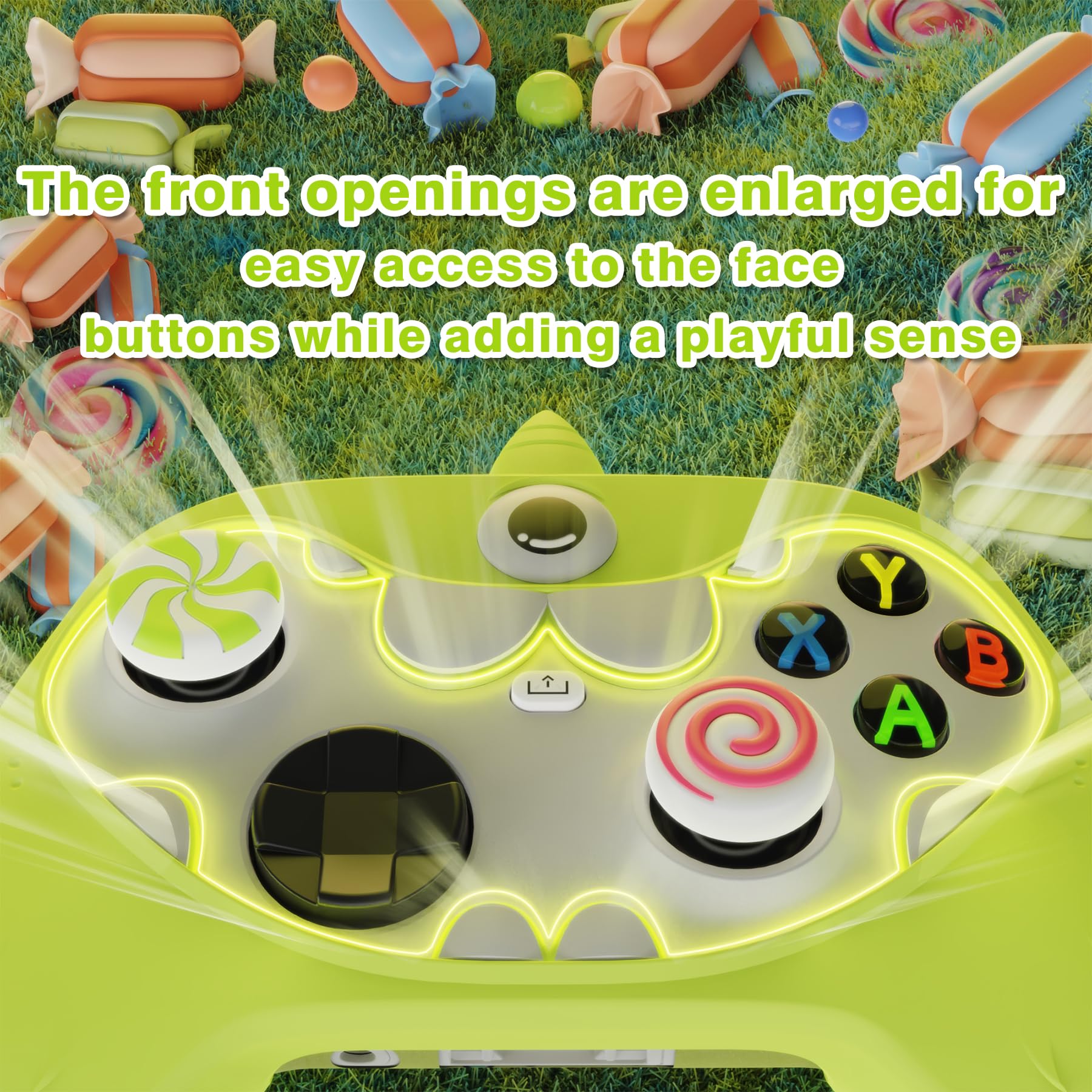 PlayVital Funda de Silicona Antideslizante para Xbox Series X & S, Cubierta Protectora con Tapas de Joystick y Pegatinas Decorativas para Xbox Core, Diseño Único de MonoEye Monster (Verde)