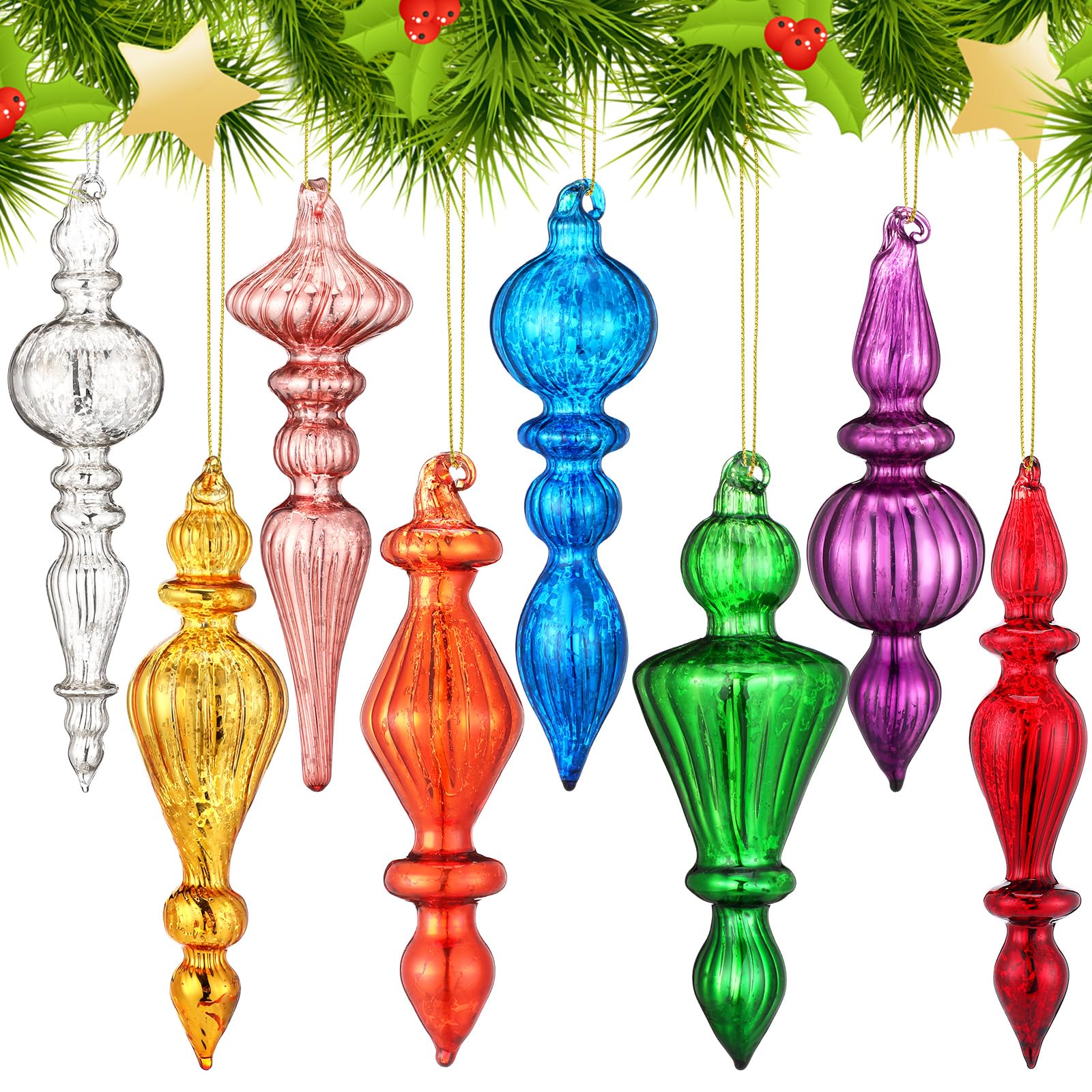 Mifoci 8 adornos de Navidad de vidrio de mercurio de 6 pulgadas, adornos de Navidad colgantes, adornos de vidrio de mercurio surtidos, decoración de árbol de Navidad vintage (color mezclado)