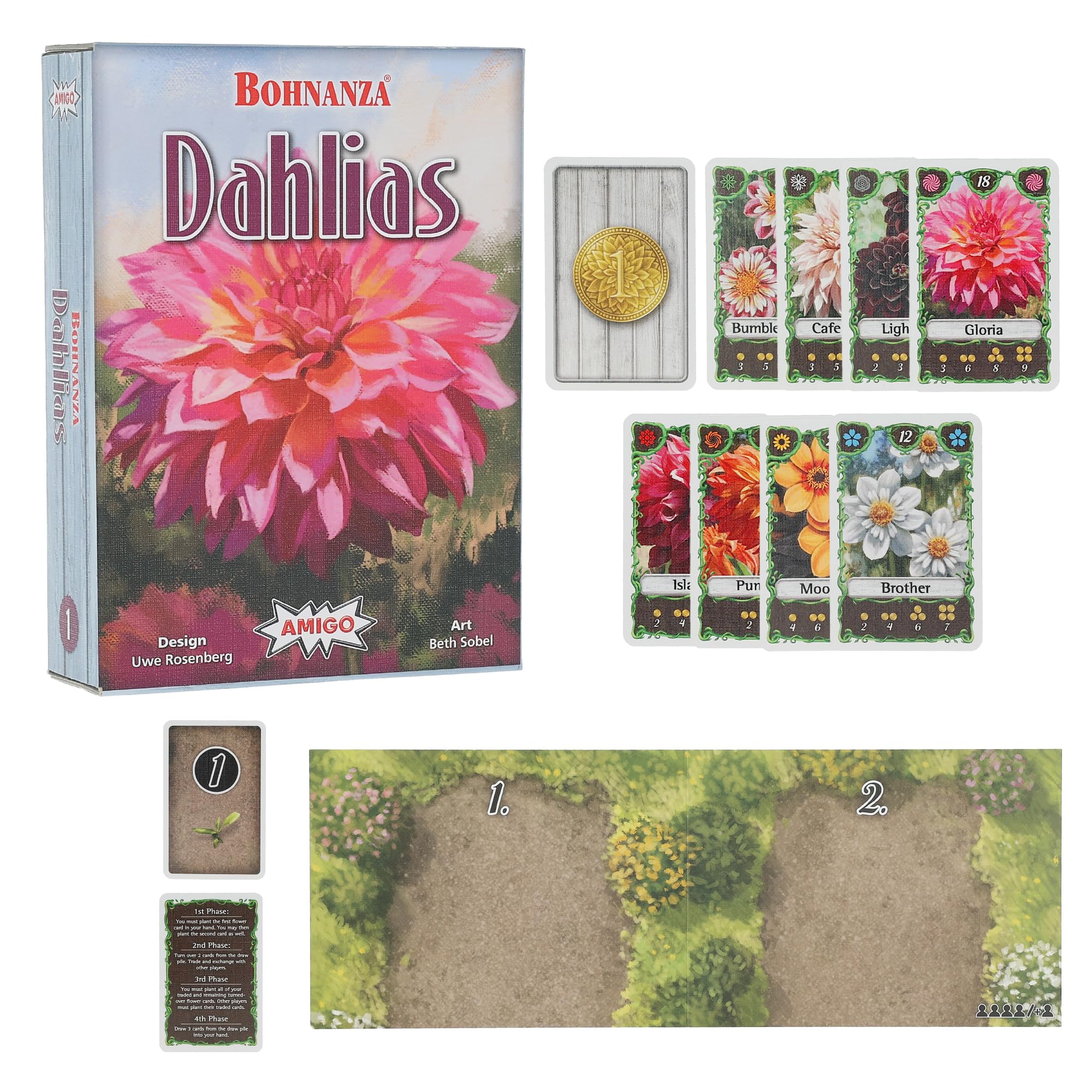AMIGO Games Bohnanza Dahlia - Trade Your Way to Flowers, Money, and Victory! Plant Dahlias, Trade Blooms, and Sell Flowers to make the Most Money! Perfect for Game Night Ages 10+