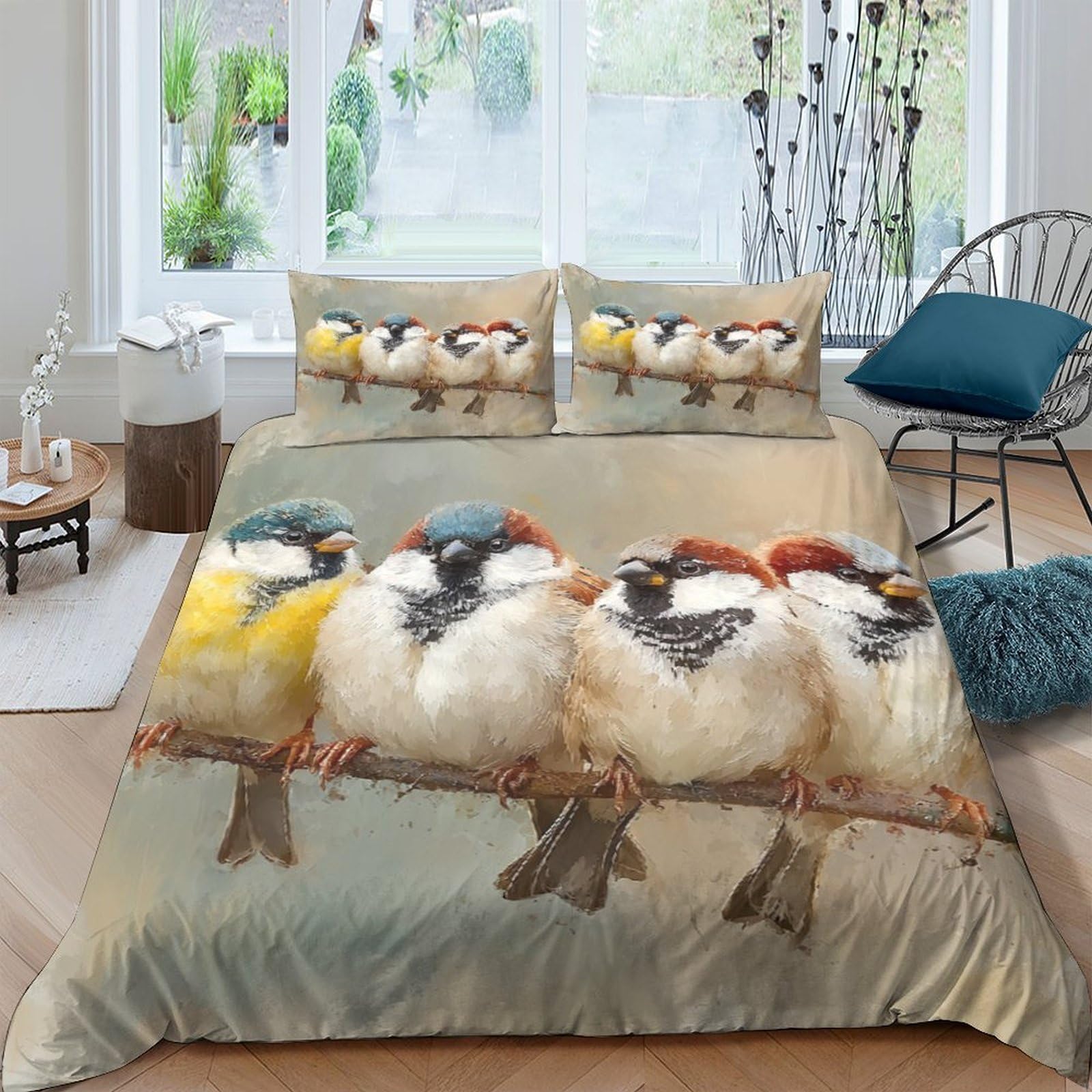 Ctjqhvkz Style-4 3D Printed Birds On Branch Fitted Sheet Microfiber Soft Anti-Slip Mattress Cover Bedroom Decor Easy Care Washable Single（135X200cm）