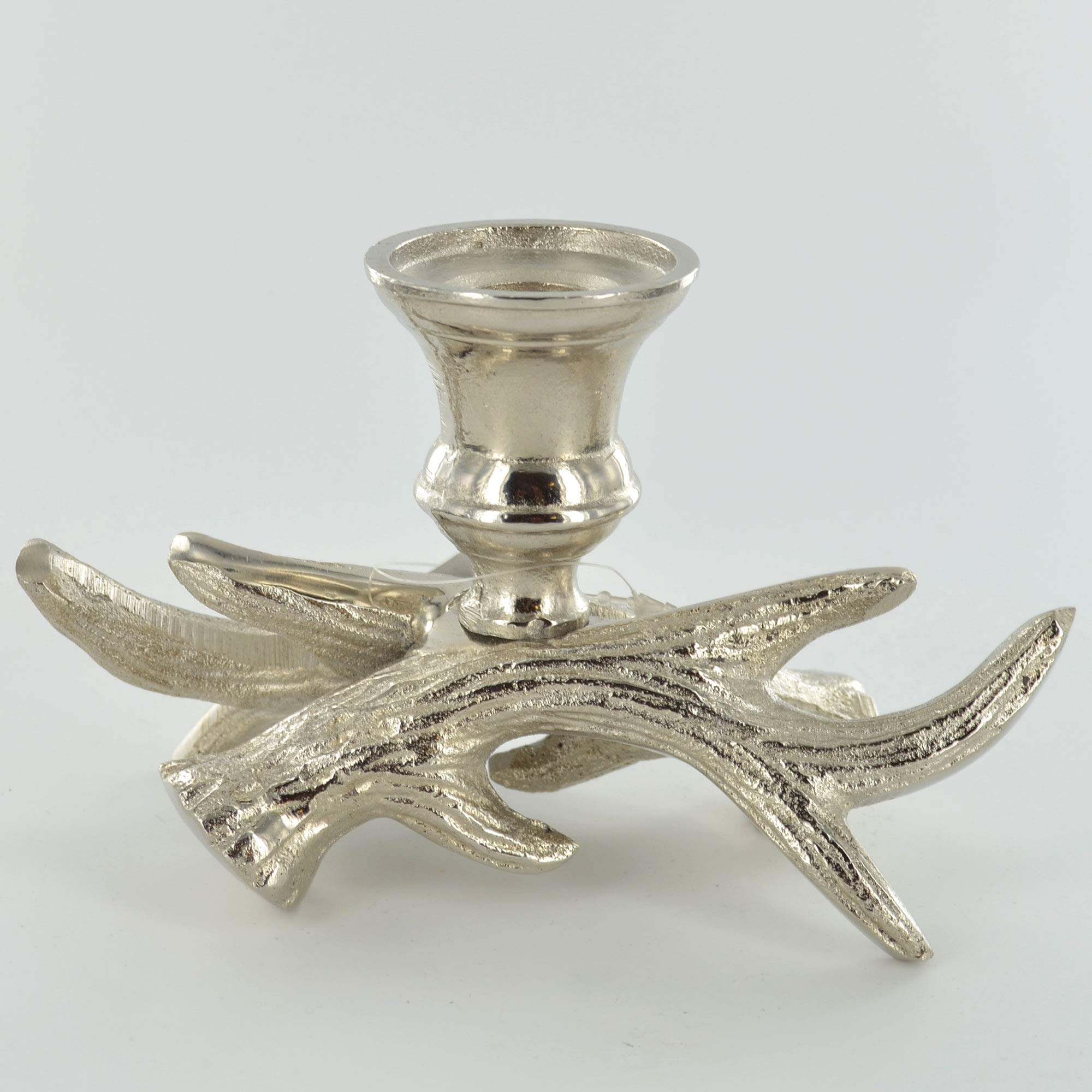 Prezents.com Silver Antler Candle Stick Holder Metal Winter Stag Deer Decor For Country Home Gift H10cm