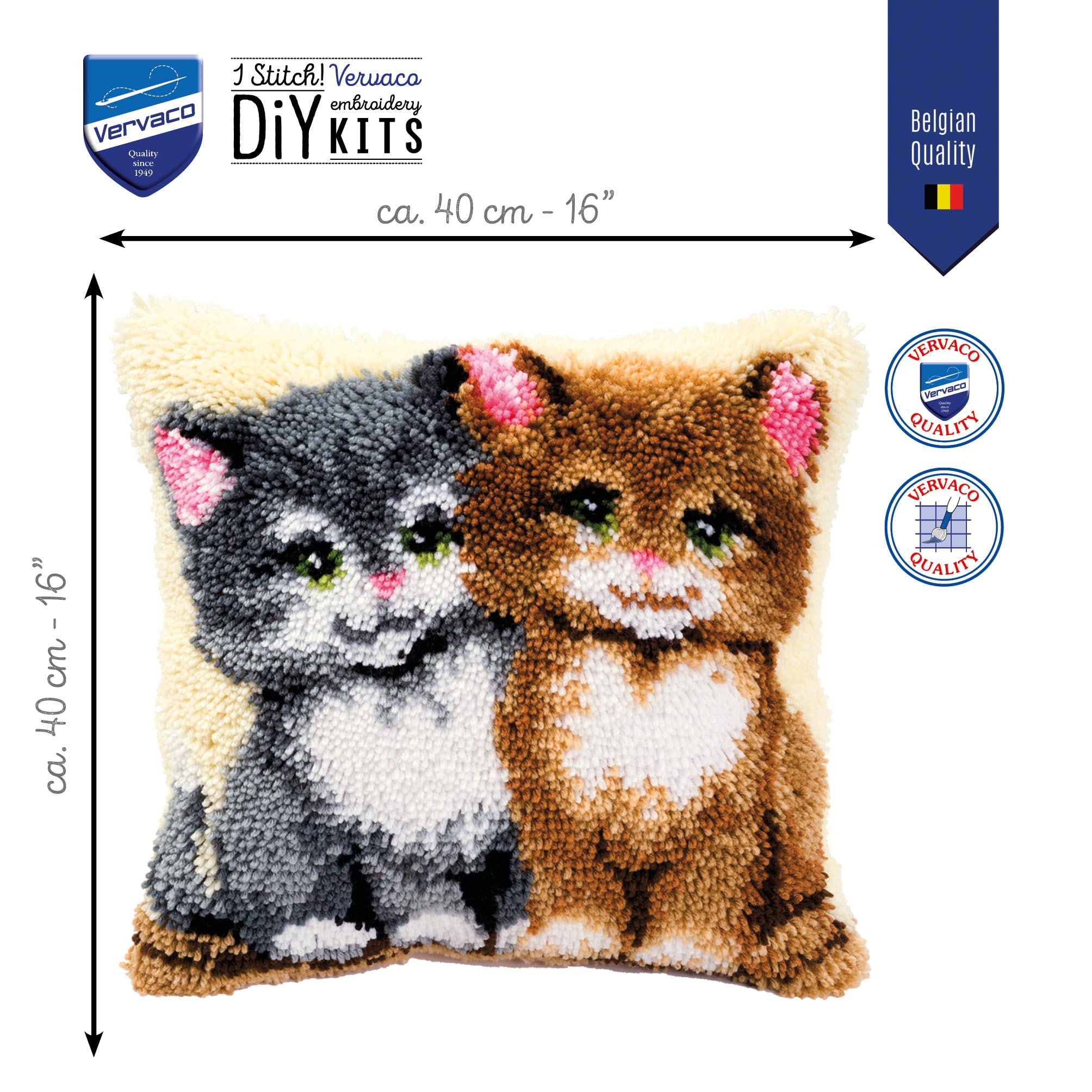 VERVACO Knüpfkissen Set Deko Kissenbezug Knüpfset für Anfänger Katzen Basteln Erwachsene Kreativ DIY Handarbeit Set Kissen zum Selber Knüpfe ca. 40 x 40 cm Latch Hook Kit Knüpfhaken Zubehör Kissen