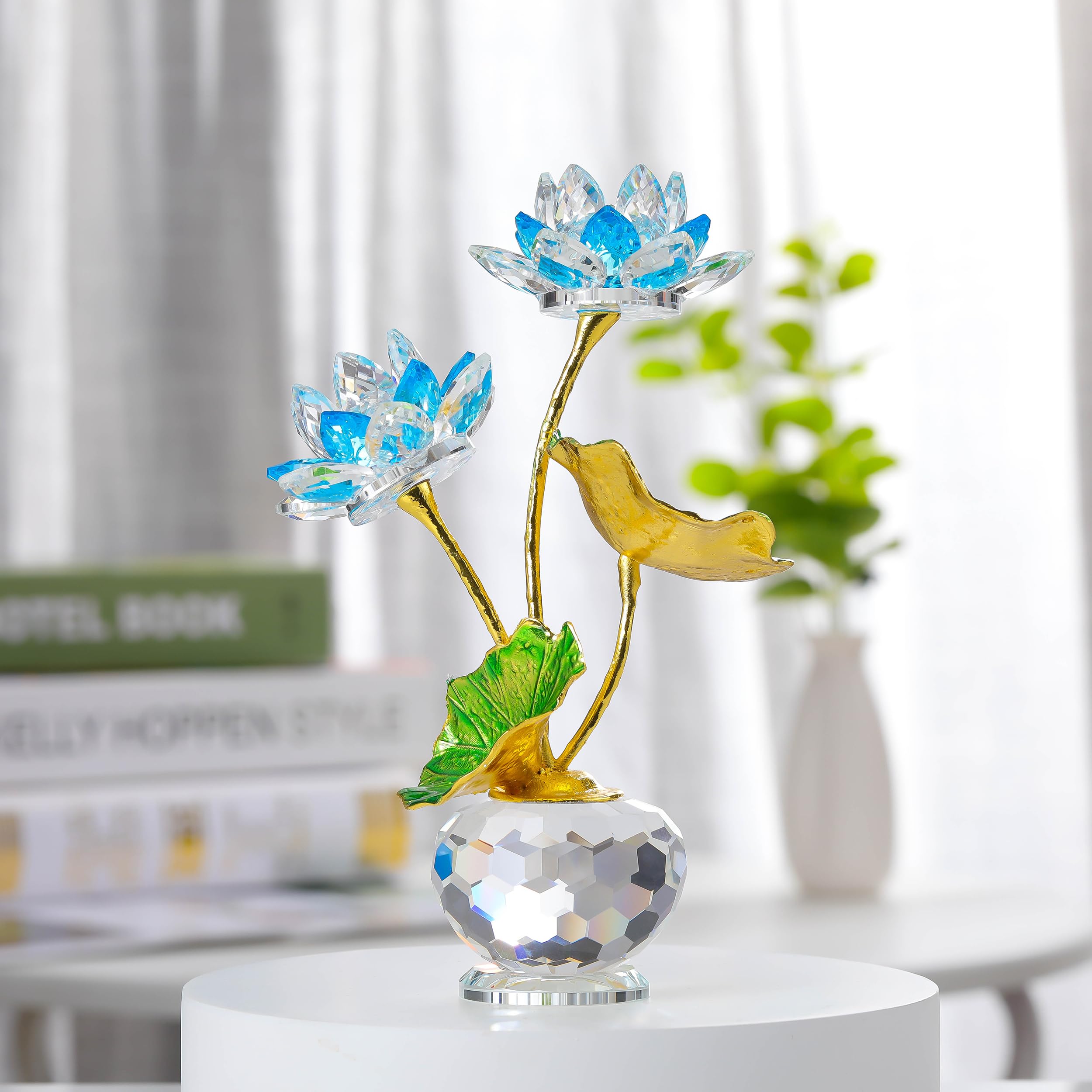 Amazon.com: Qianwei Crystal Blue Lotus Flower with Stems - Glass