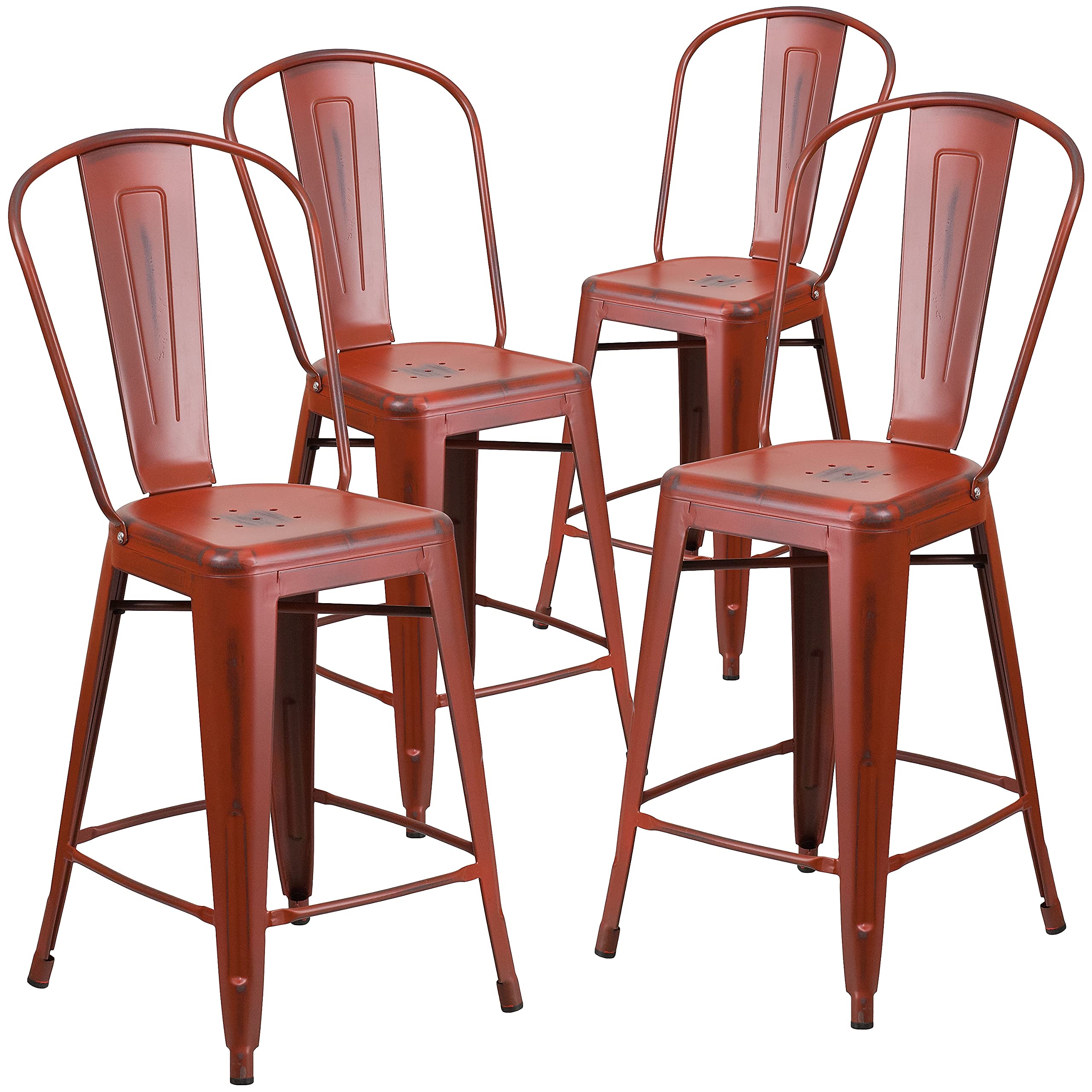 Flash Furniture Kelly Red / Set of 4 / Metal Seat Stools & Bar Chairs