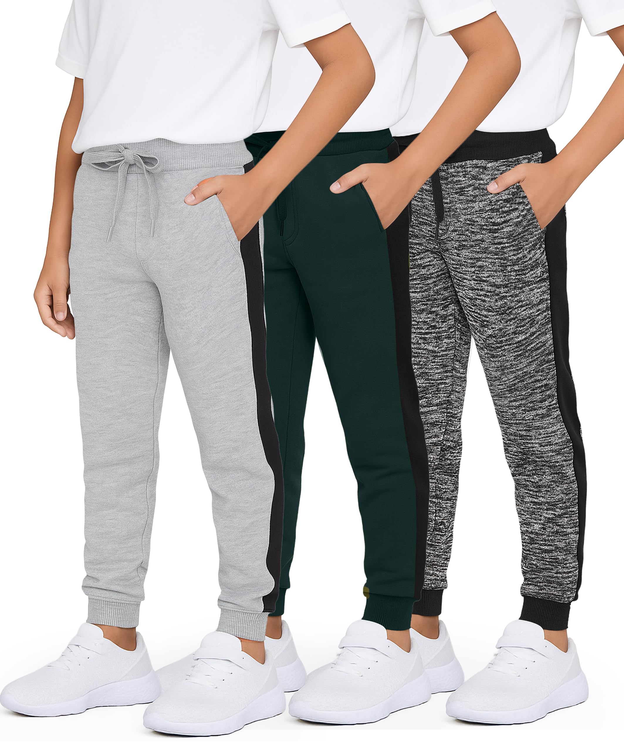 Real Essentials3 Pack: Boys' Cotton Fleece Jogger Sweatpants - Active Athletic Youth Pants for Teens with Pockets