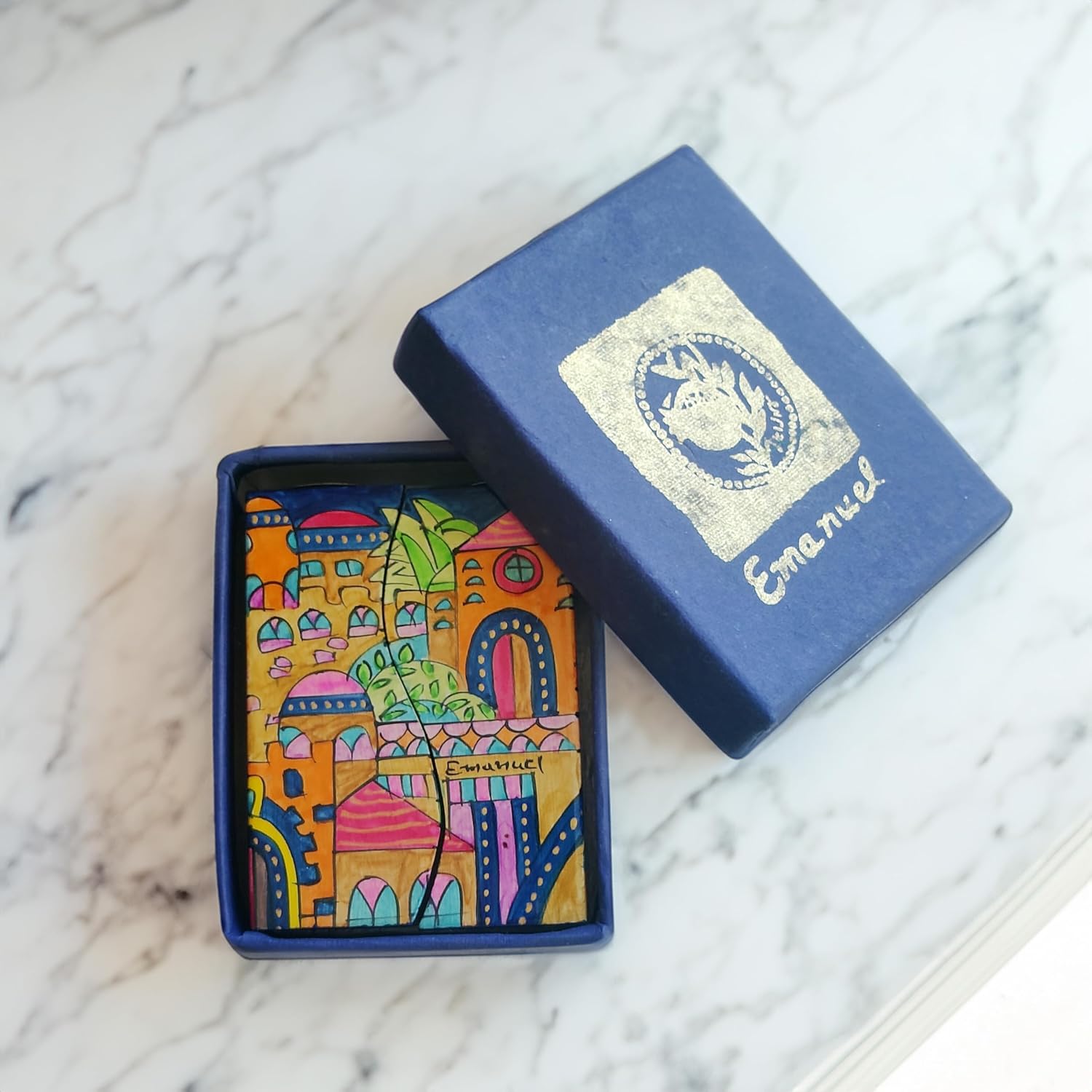 Yair Emanuel Shabbat Candlestick Holders Fitted Design - Hand Painted Candle Holders Colorful Jeruslam Judiaca CS-7