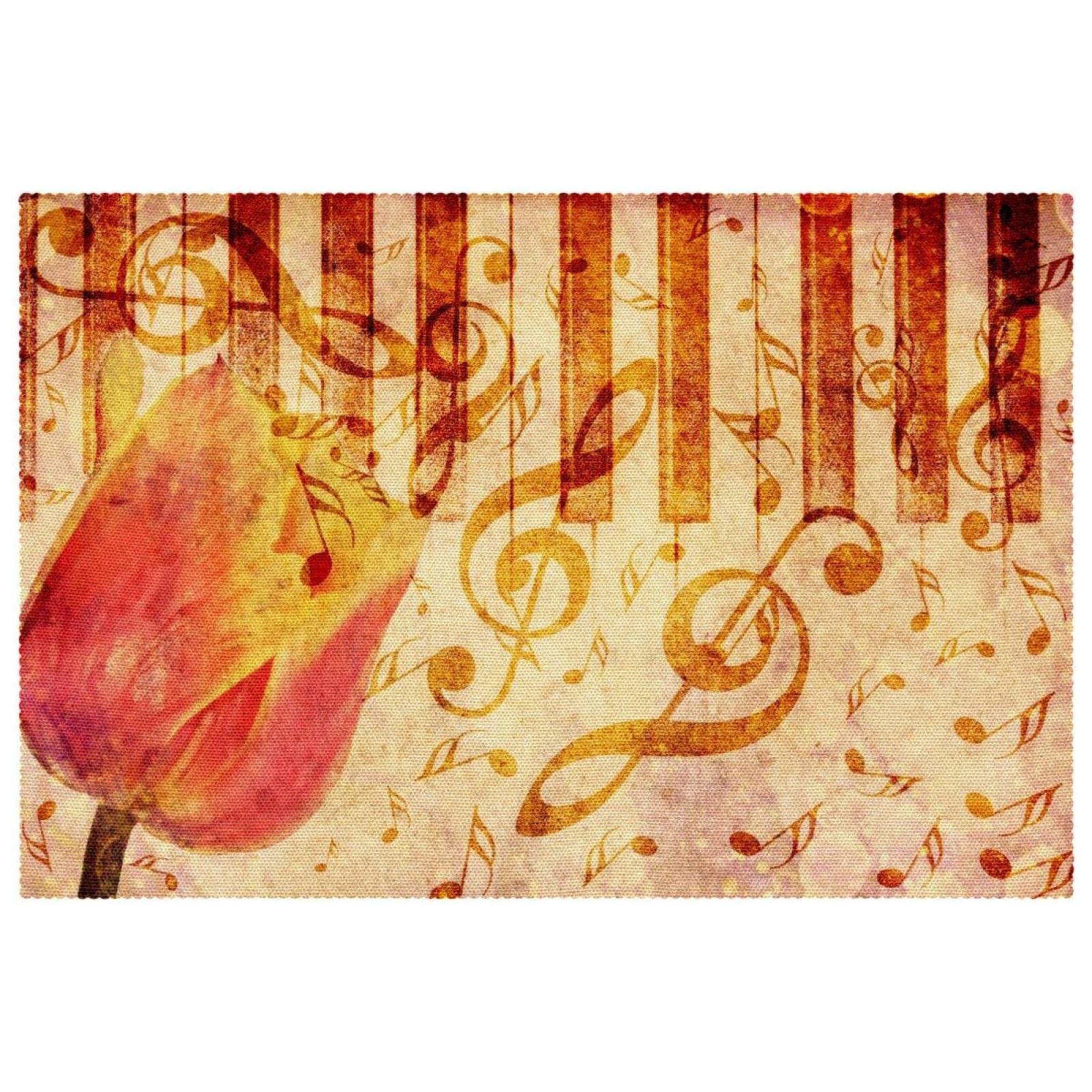 Sets de table musique et tulipes lot de 6 pièces vintage antidérapants 30x45 cm