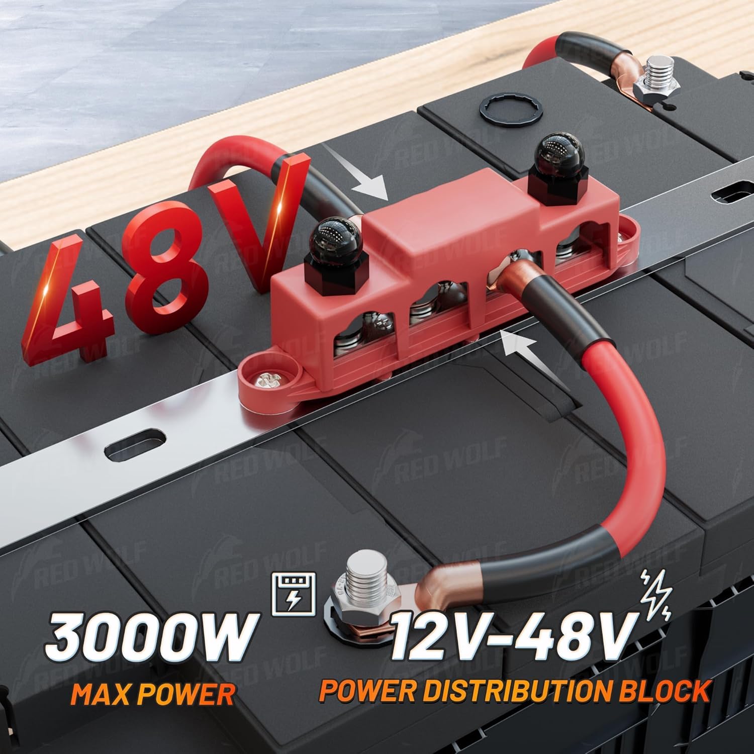 RED WOLF 30A Circuit Breaker Manual Reset Switch w/4 x 5/16" Power Distribution Block Bus Bar, 3 x (M4)#8 Screws Terminals Battery Buss Bar DC 12-48V 250 Amp for Automotive Marine