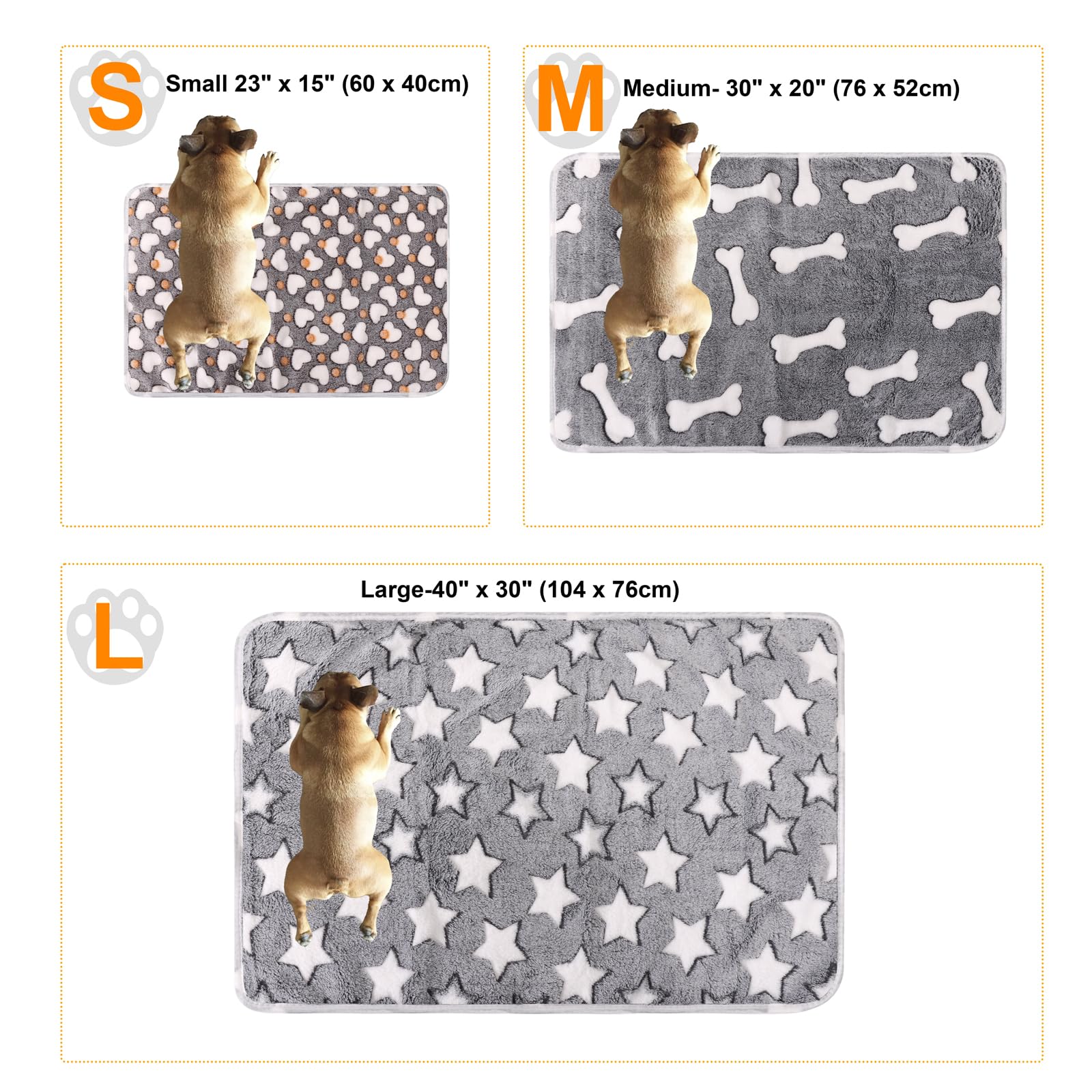 Paquete de 3 mantas para gatos y perros, manta de franela de forro polar suave y cálida para mascotas, gran manta para dormir para cachorros, gatos, perros pequeños, linda estrella/amor/hueso (pequeño