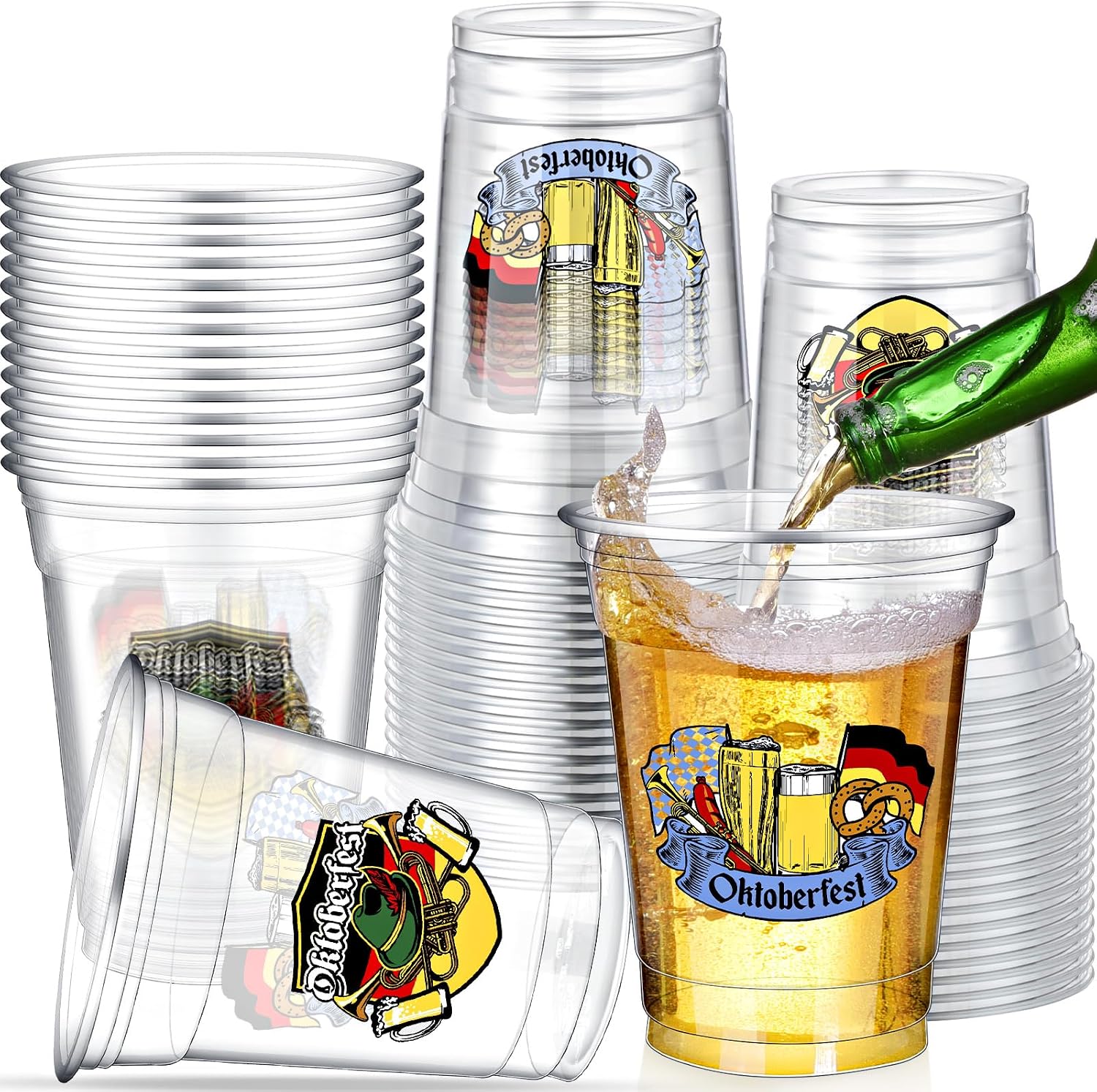 Bokon 60 Pcs 16 oz Oktoberfest Plastic Cups Disposable Beer Cups for Oktoberfest Festival & Home Party Supplies