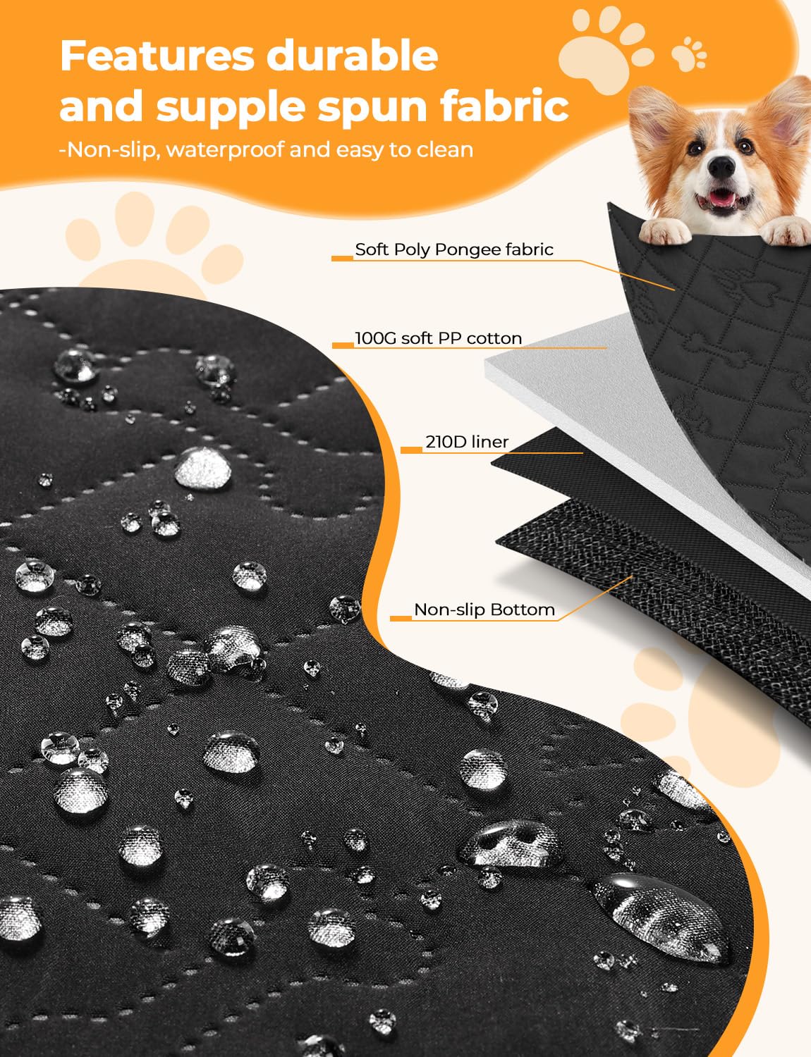 KYG Coprisedile per auto per animali domestici, design rimovibile, finestra in rete traspirante, cinghia di sicurezza anti-scappamento, impermeabile e antiscivolo, universale per cani e gatti (nero)