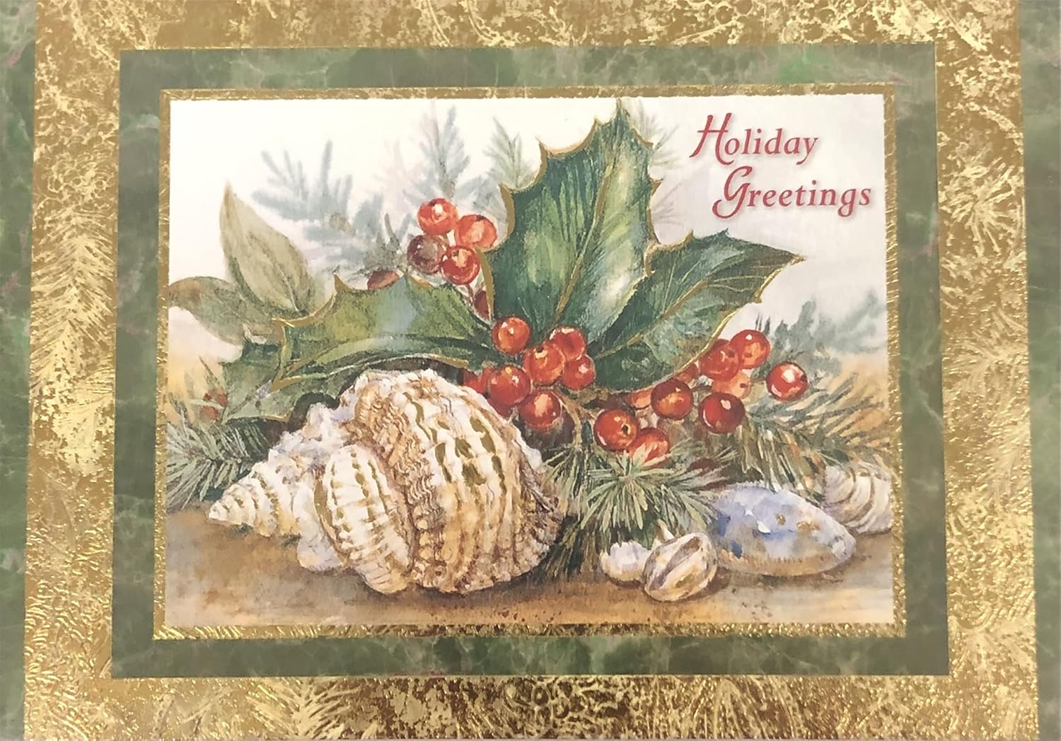 Designer Greetings Red Farm Studio - Boxed Christmas Cards Nautical/Coastal Design; Seashells and Holly (125-00823-000)