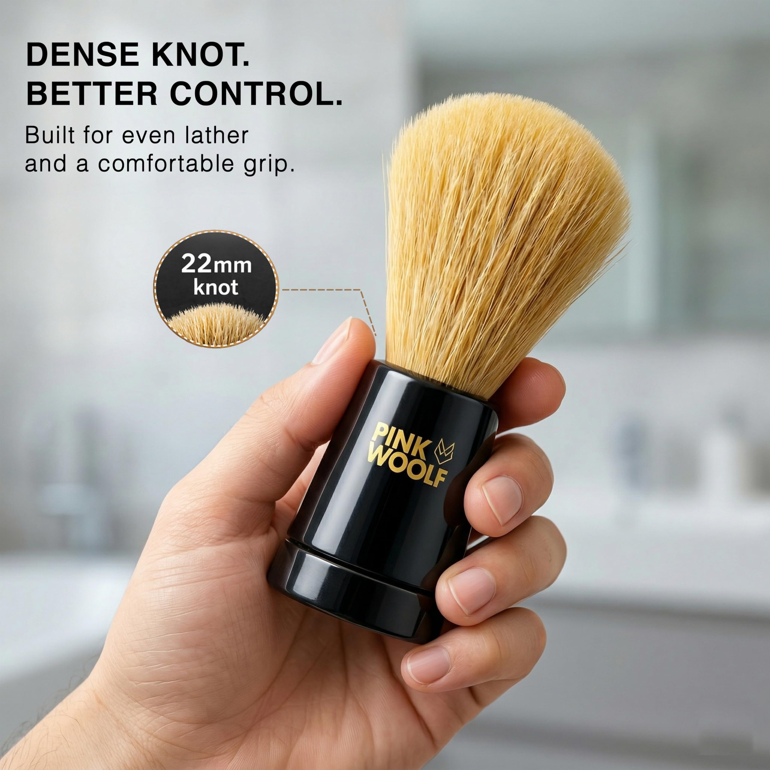 Pink Woolf Shaving Brush for Men, Soft Synthetic Bristles for Rich Lather, Gentle on Skin, Works with Shaving Cream & Soap, Wet Shaving Brush, Black Handle 3