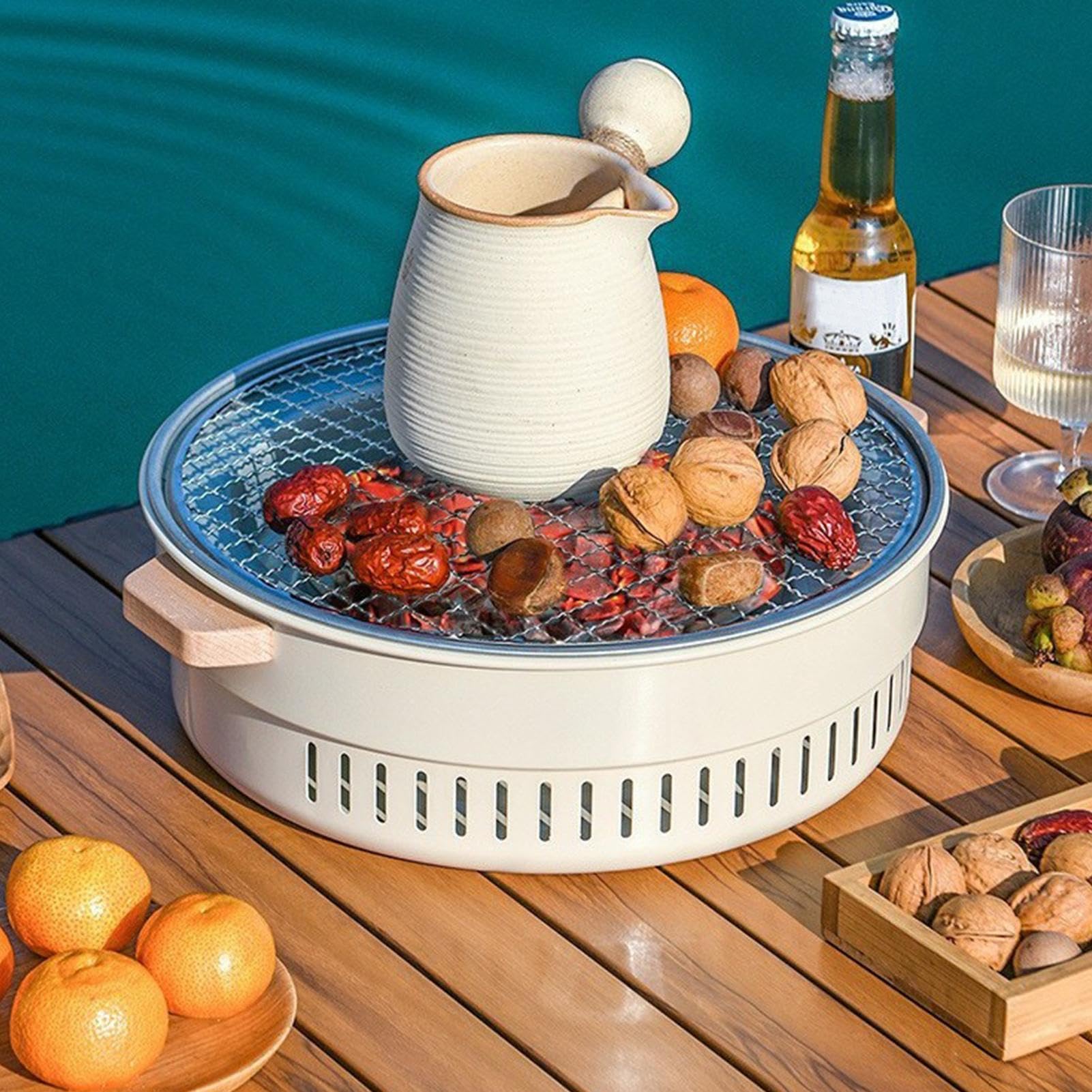 Parrilla De Barbacoa A Carbón Quemador Antiadherente Portátil De 31.75 Cm | Estufa De Carbón Para La Carne De Mesa La Cocina Al Aire Libre El Patio El Balcón El Camping Para Principiantes