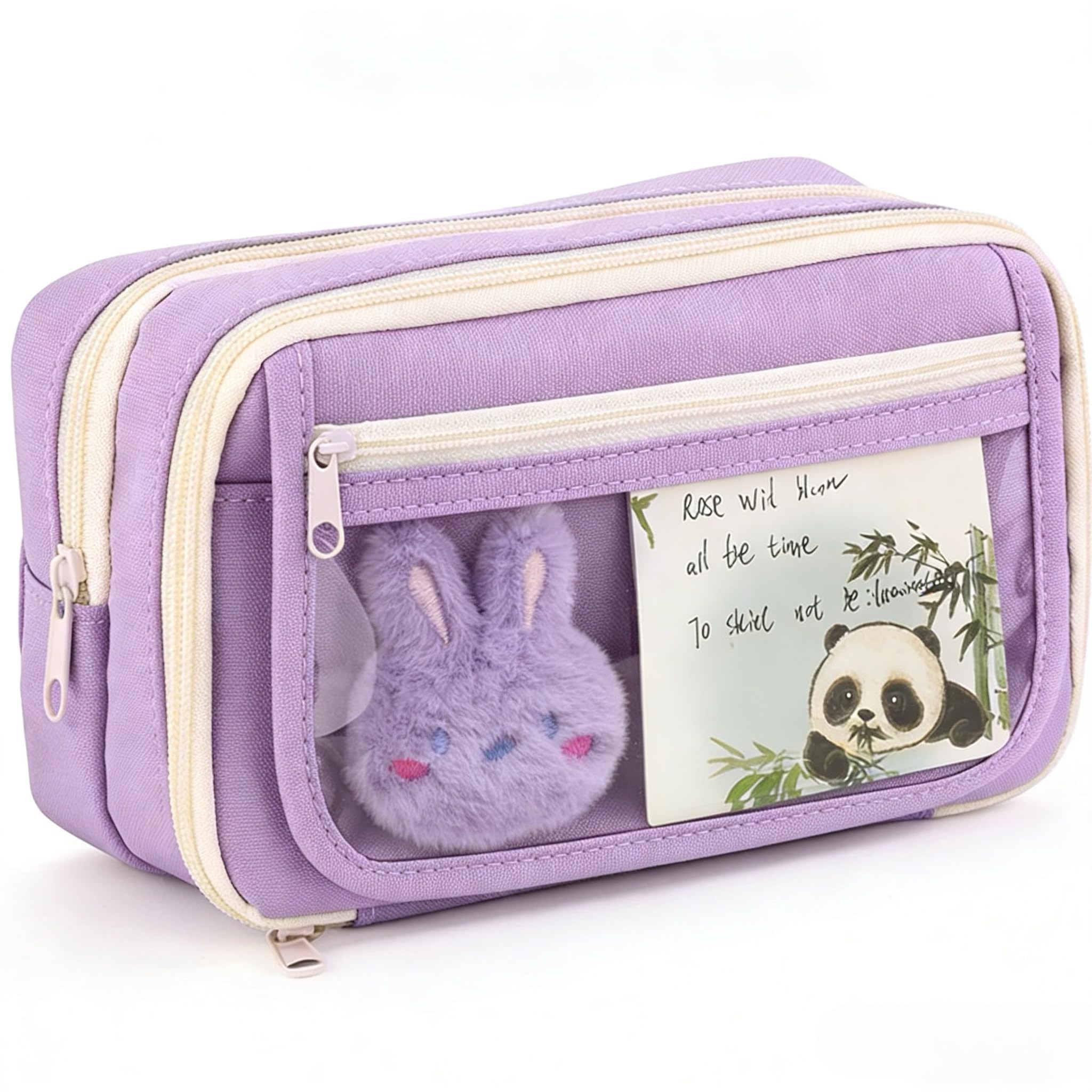 QZLSAYSL Girls' Pencil Case, Boys' School Pencil+Plush Decorations- Purple