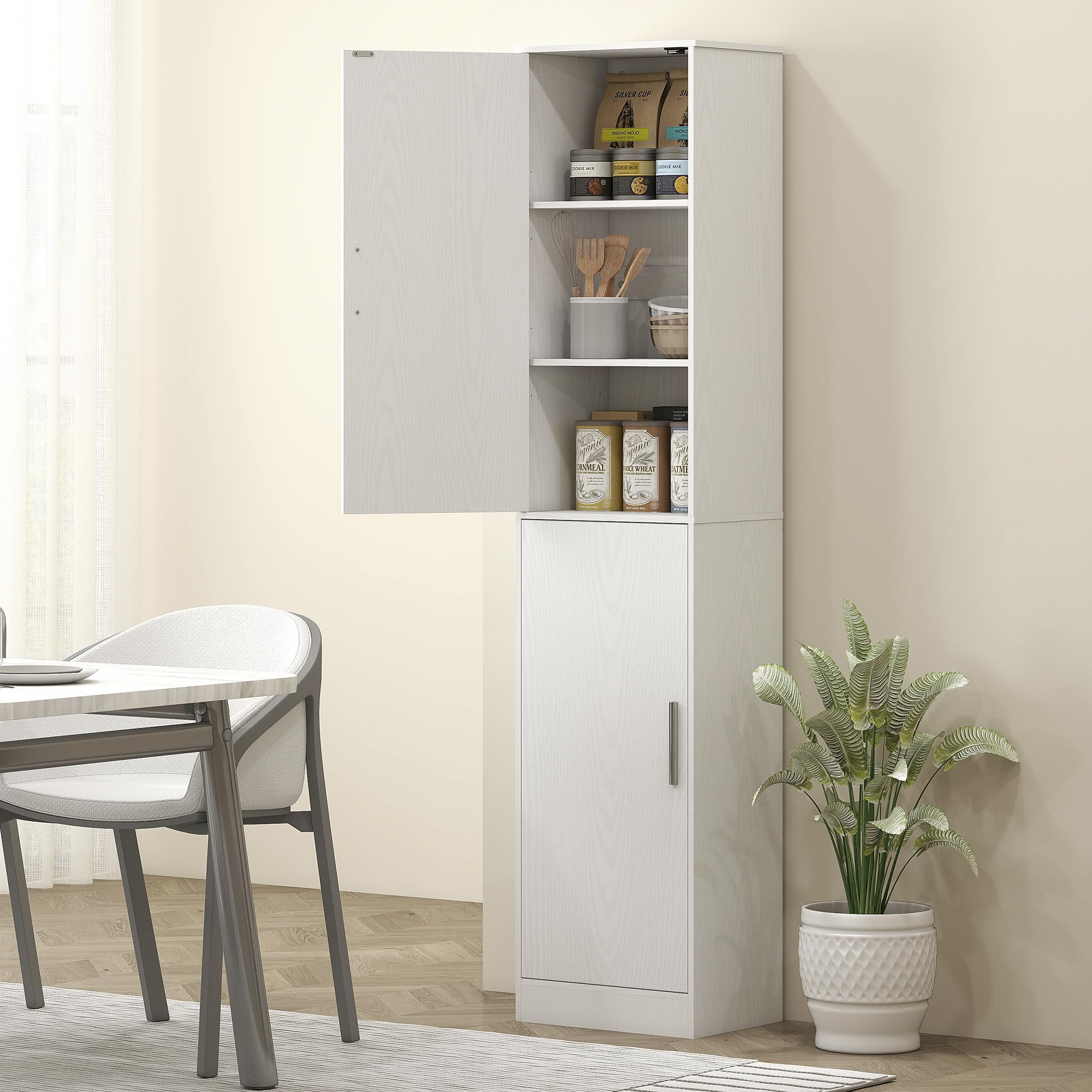 HOMCOM Mobile Bagno con 2 Armadietti e Ante, Colonna Bagno Salvaspazio con Ripiani Regolabili, per Sala da Pranzo, Salotto, Soggiorno, Cucina, 40x35x180 cm, Bianco