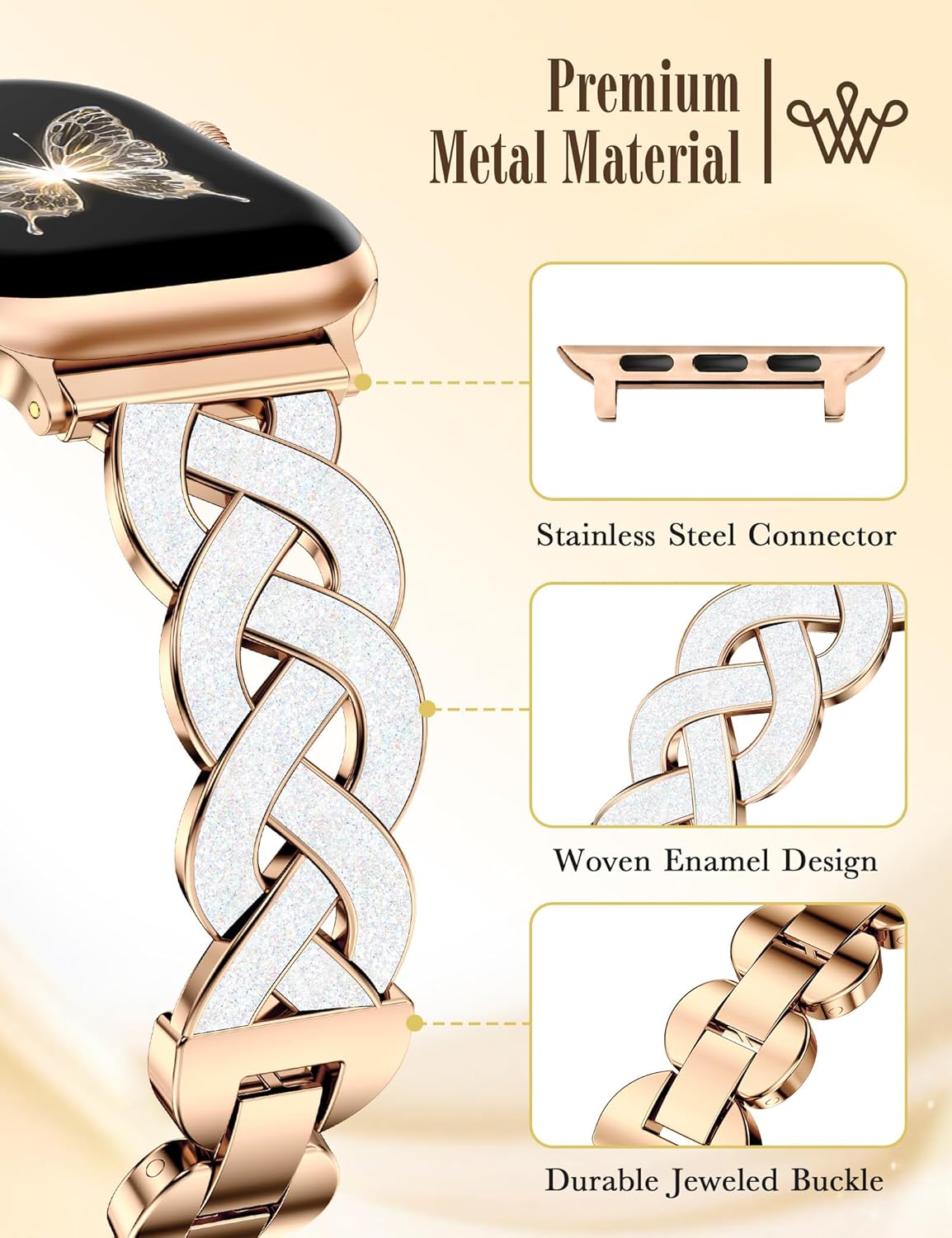 Wearlizer Metal Band Compatible with Apple Watch Bands Women 40/38/41/42/44/45/46/49mm, Dressy Enamel Stainless Steel Bracelet Celtic Knot Strap for iWatch Series 11 10 9 8 7 6 5 4 Ultra/SE 3 2 1 - Image 2