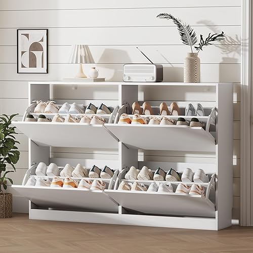 Miniatura 11 de Armario de almacenamiento de zapatos para entrada con 2 cajones abatibles, almacenamiento oculto independiente de madera, organizador de zapatos