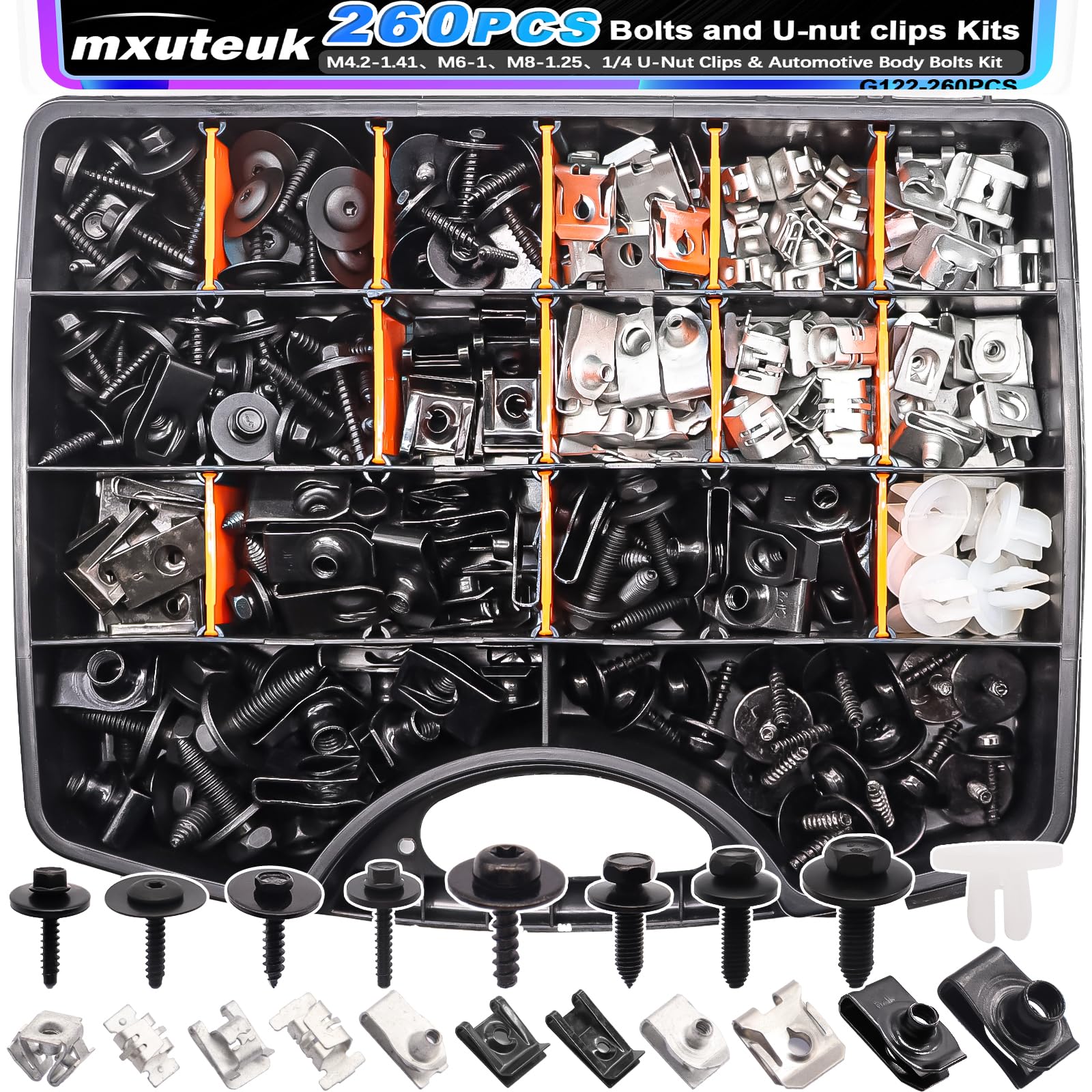 mxuteuk 260PCS U-Nut Clips Automotive Body Fender Bolts Kit for Most Cars Fender Engine Undertray Cover Engine Cover