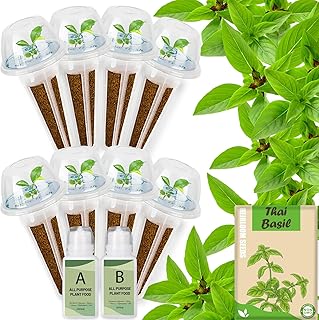 Basil Seed Pods Kit Hydroponic - Refill Herb Pod for All Indoor Herb Garden, 8 Grow Pods with Seeds of Thai Basil & Plant Food, Compatible with All Hydroponics Growing Systems