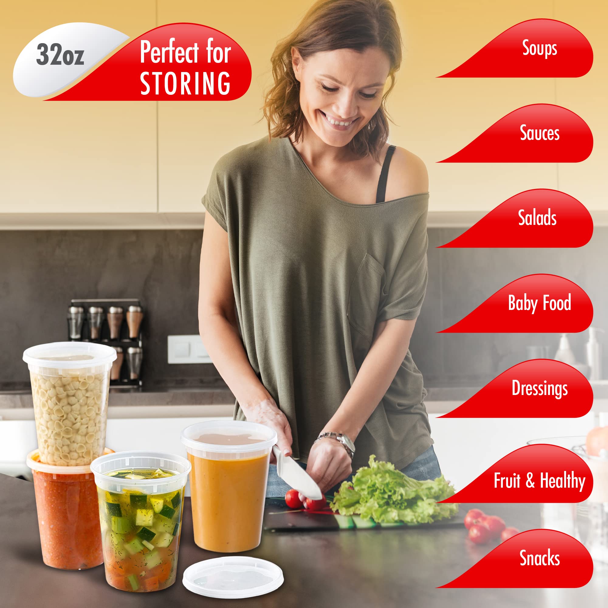 32oz-Deli Containers with Leakproof Lids-50 Pack BPA-Free Plastic Microwaveable Clear Food Storage Container Premium Heavy-Duty Quality Freezer & Dishwasher Safe product thumbnail 6