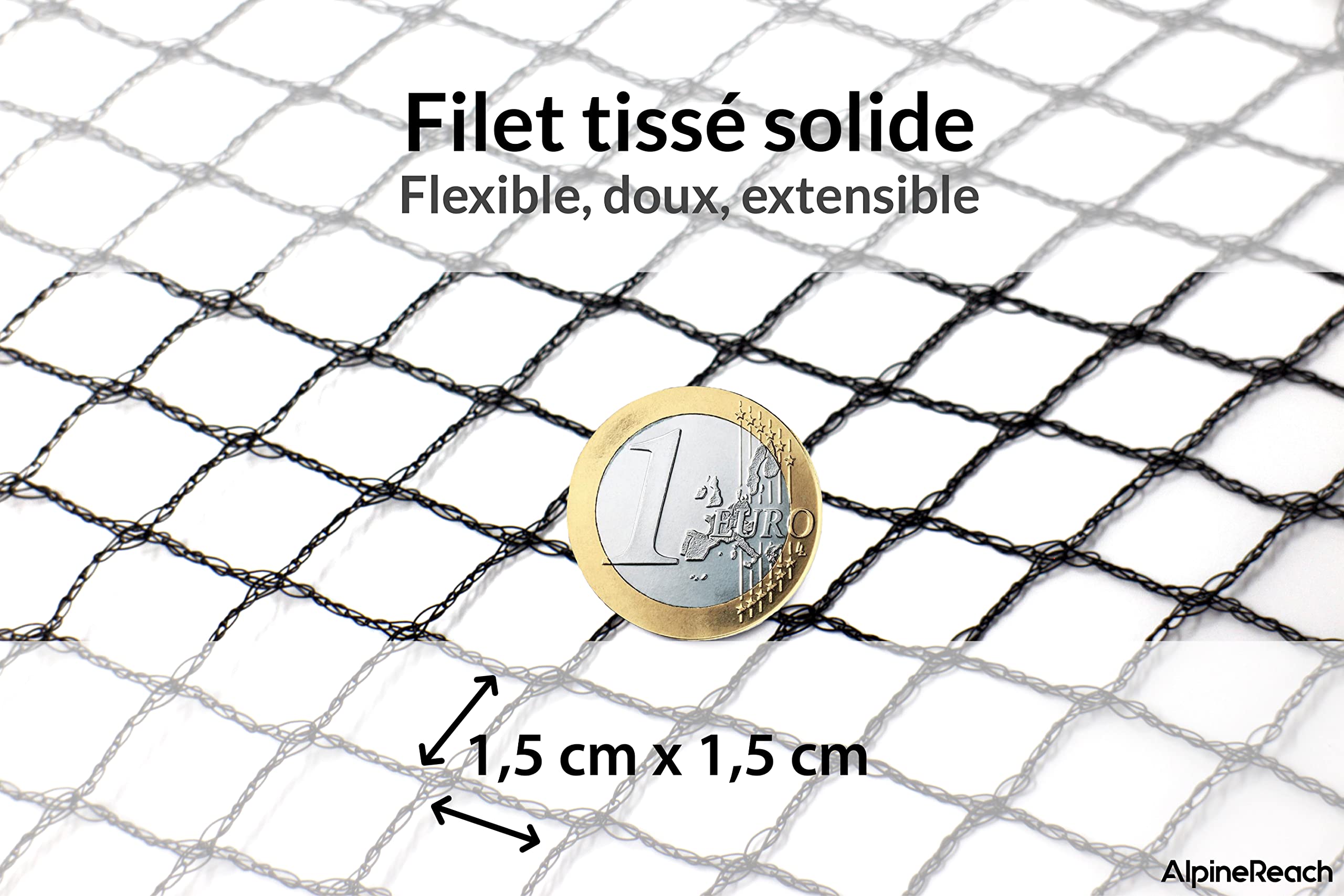 AlpineReach Filet Anti-Oiseaux Noir 2m x 20m Filet de Jardin Résistant Réutilisable
