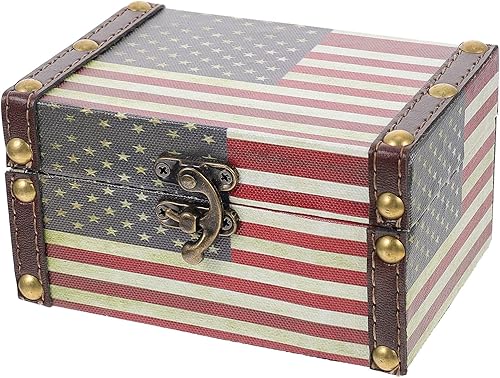 Zerodeko Caja de joyería retro de madera, caja del tesoro de la bandera estadounidense de Estados Unidos, caja de tesoros de lata vintage, cajas de