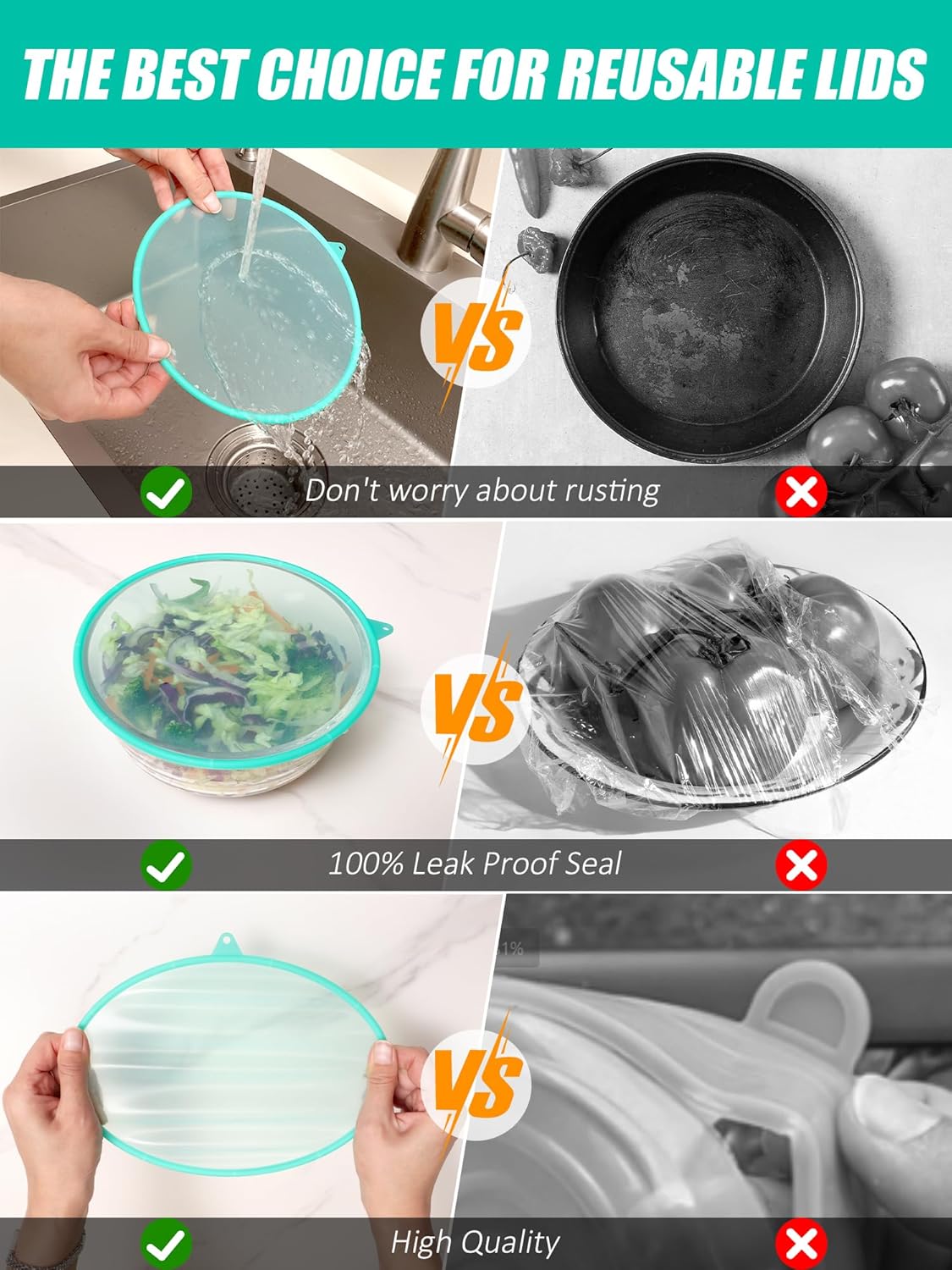 Silicone Lids for Food Storage, Lock in Freshness Silicone Reusable Bowl Covers, 5PCS Microwave Splatter Cover for Bowl, Canned, Cups, Round Container, Food Safe Easy Use and Storage - Image 5