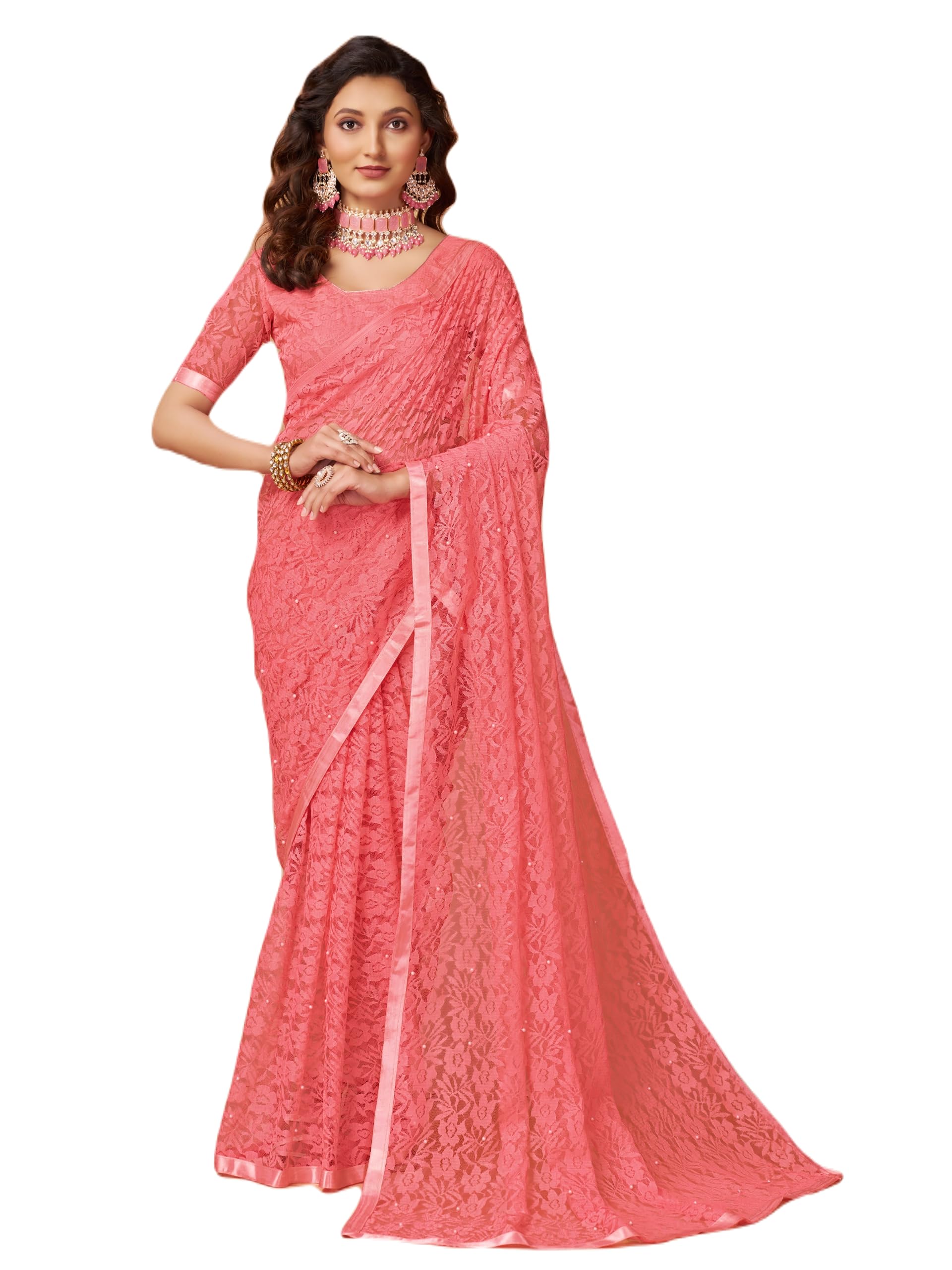 Linzess Women's Printed net Beautiful Ethnic Wear Lightweight saree With Unstiched Blouse (NL-1156)