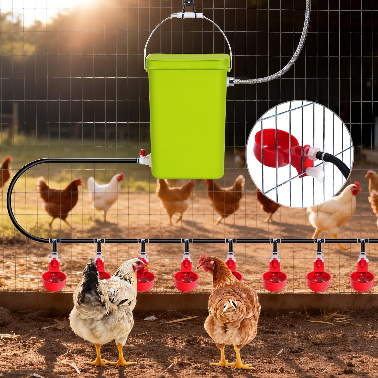 Kit completo de 12 litros de bebedero automático para pollos con válvula flotante, fuente de agua para aves con bebederos, bebedero para pollos, patos, gansos y codornices