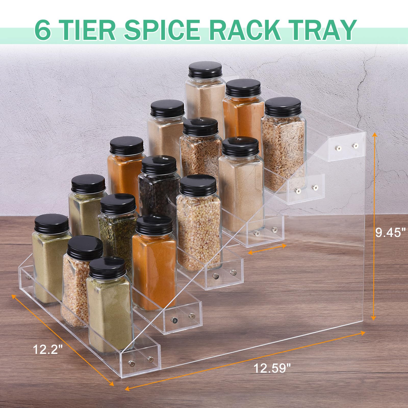 QUARKZMAN Organizador de Especias de Acrílico para Encimera, Estante de 6 Niveles Transparente para Especias, Organizador de Latas de Condimentos para Encimera, Transparente