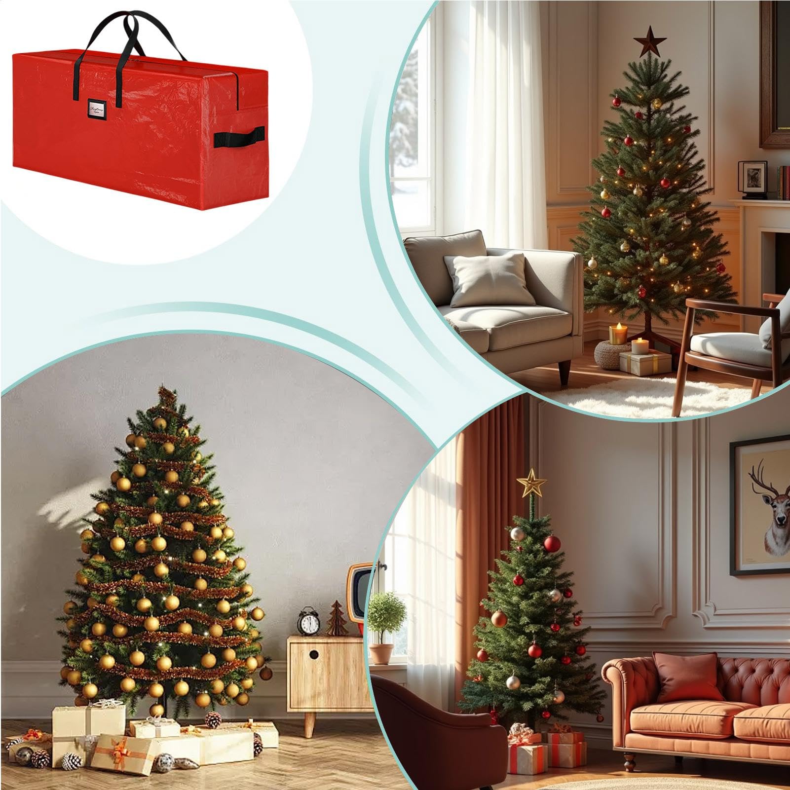 Artificial Christmas Tree Storage Bag, Waterproof Christmas Tree Storage Container with Zipper, Heavy-Duty Christmas Decoration Organizer with Reinforced Handles, Extra-Large Holiday Tree Storage