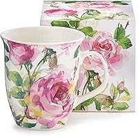 Burton & Burton Pink Roses Porcelain Mug, 16oz - Elegant Floral Design, Microwave & Dishwasher Safe, Gift Box