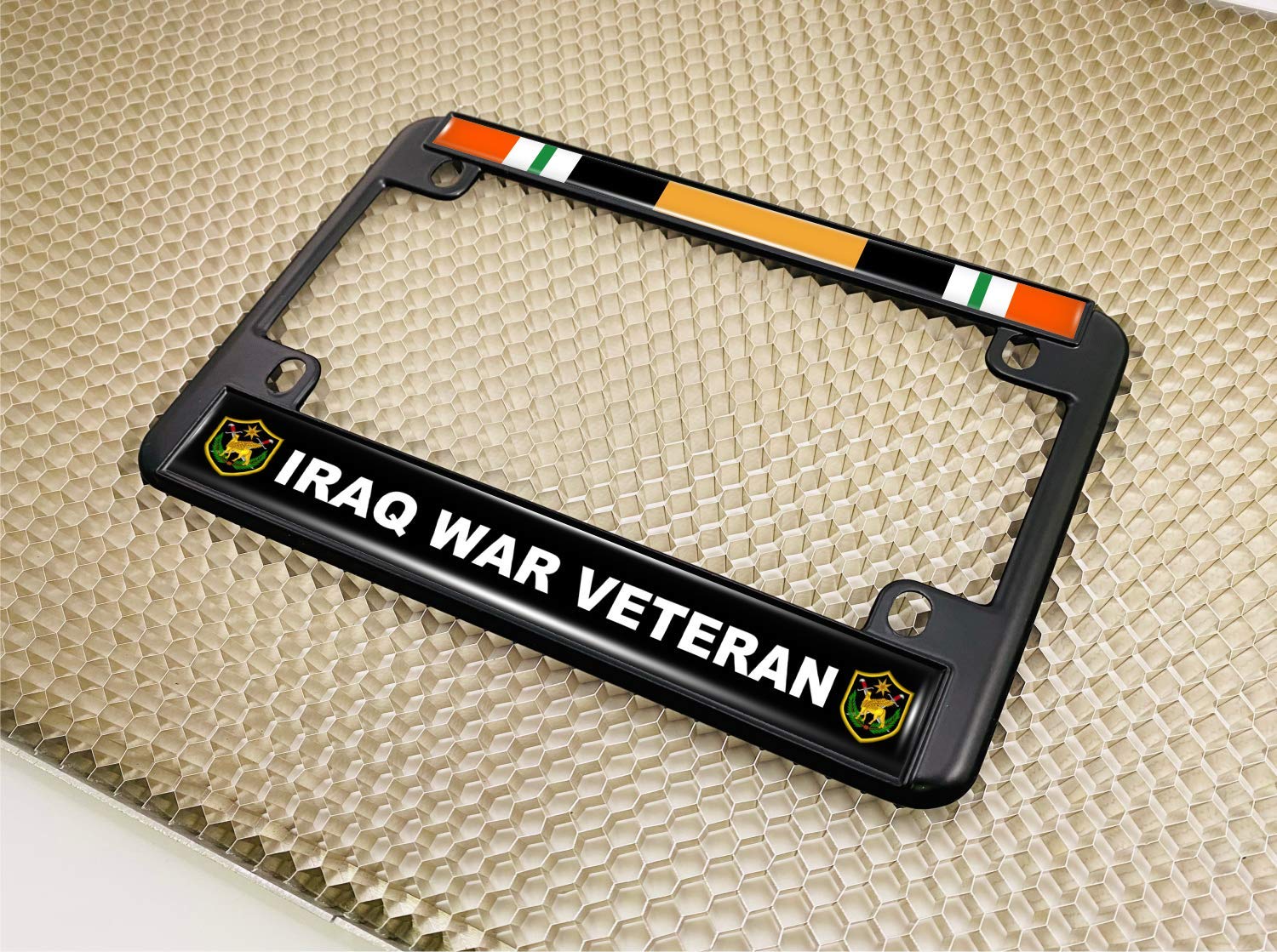 Motorcycle Metal License Plate Frame with Iraq War Veteran Design - Picture 8 of 18